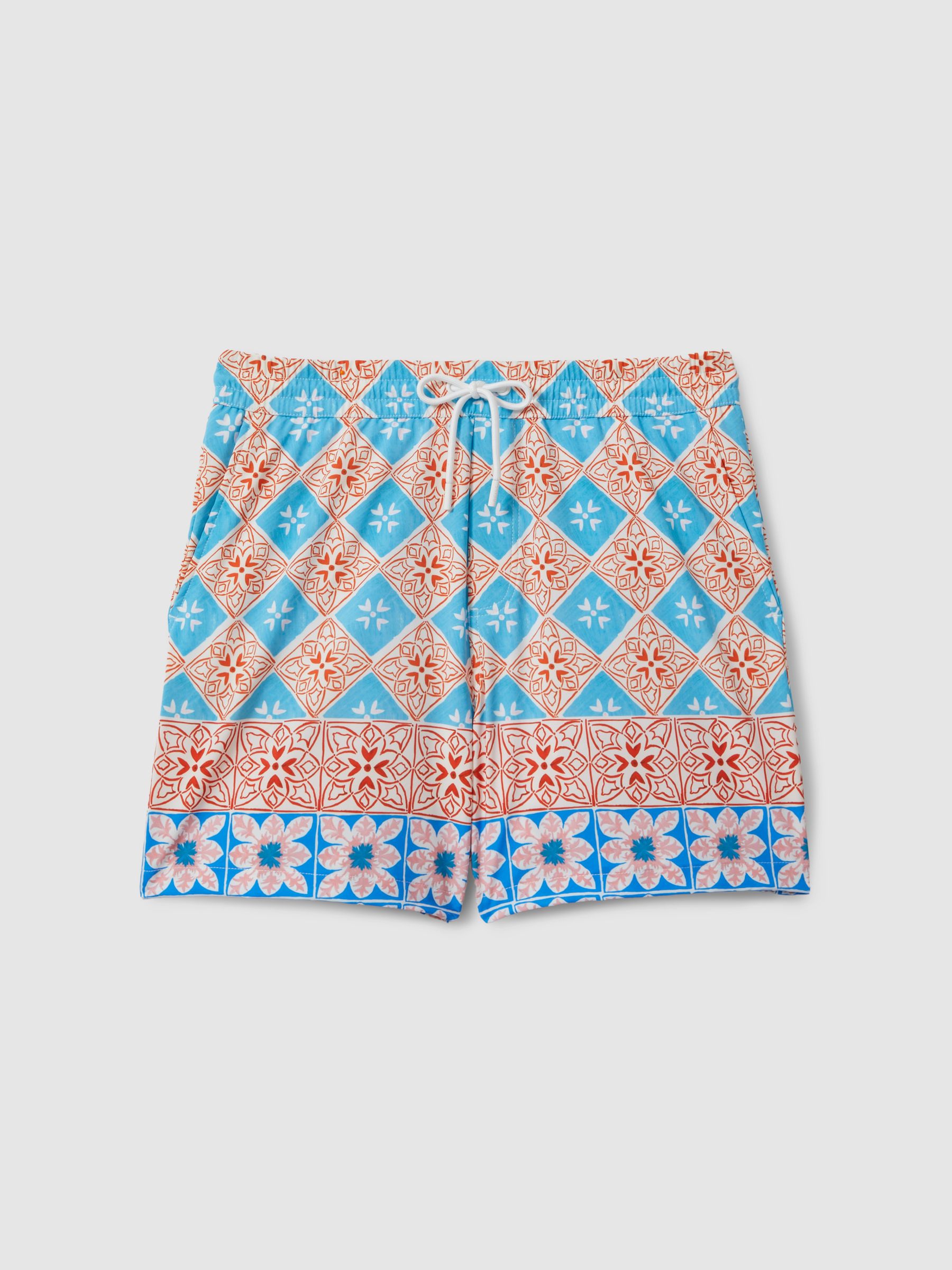 Medallion Print Drawstring Swim Shorts in Orange Multi - Image 2 of 6