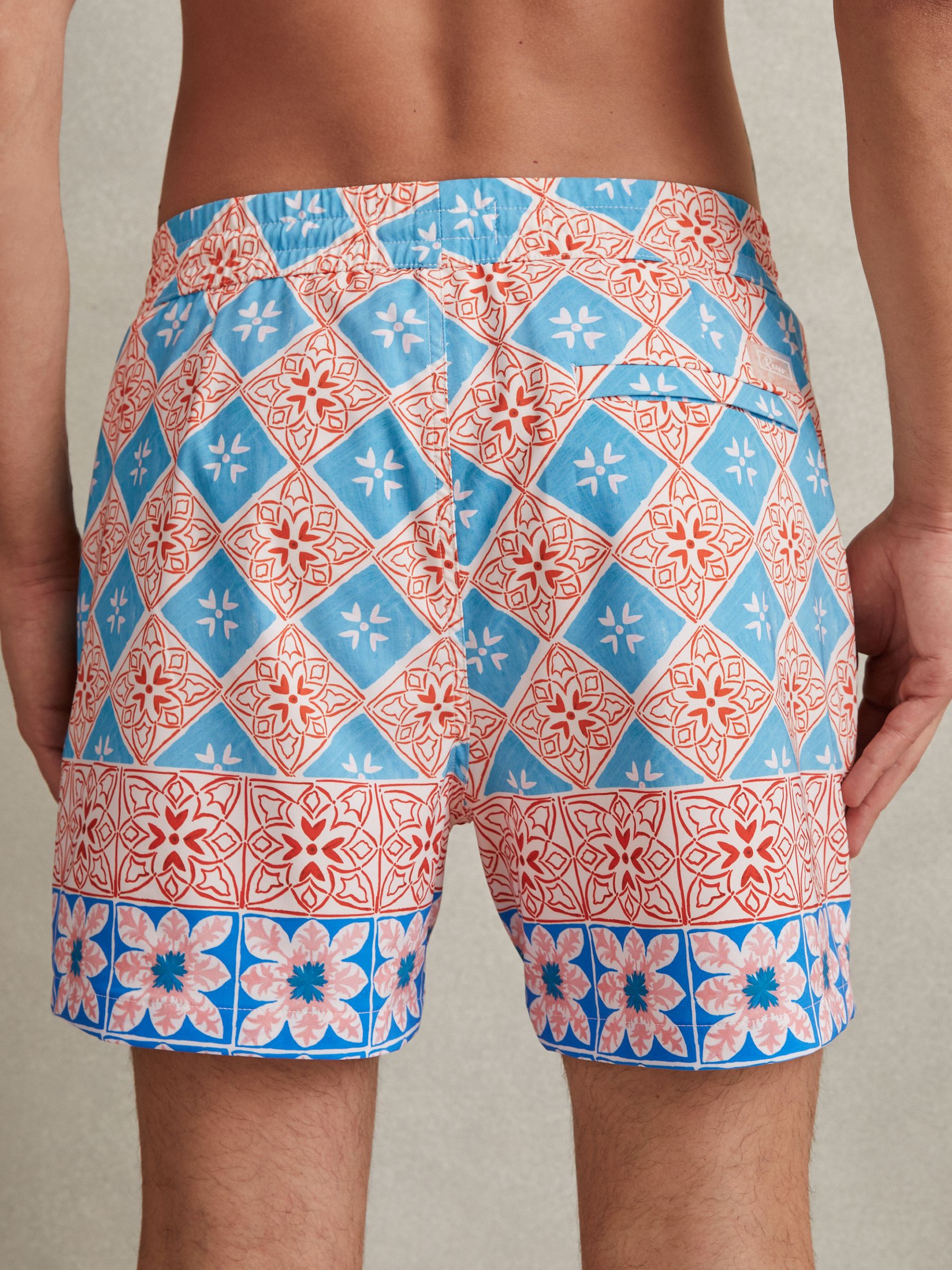 Medallion Print Drawstring Swim Shorts in Orange Multi - Image 5 of 6