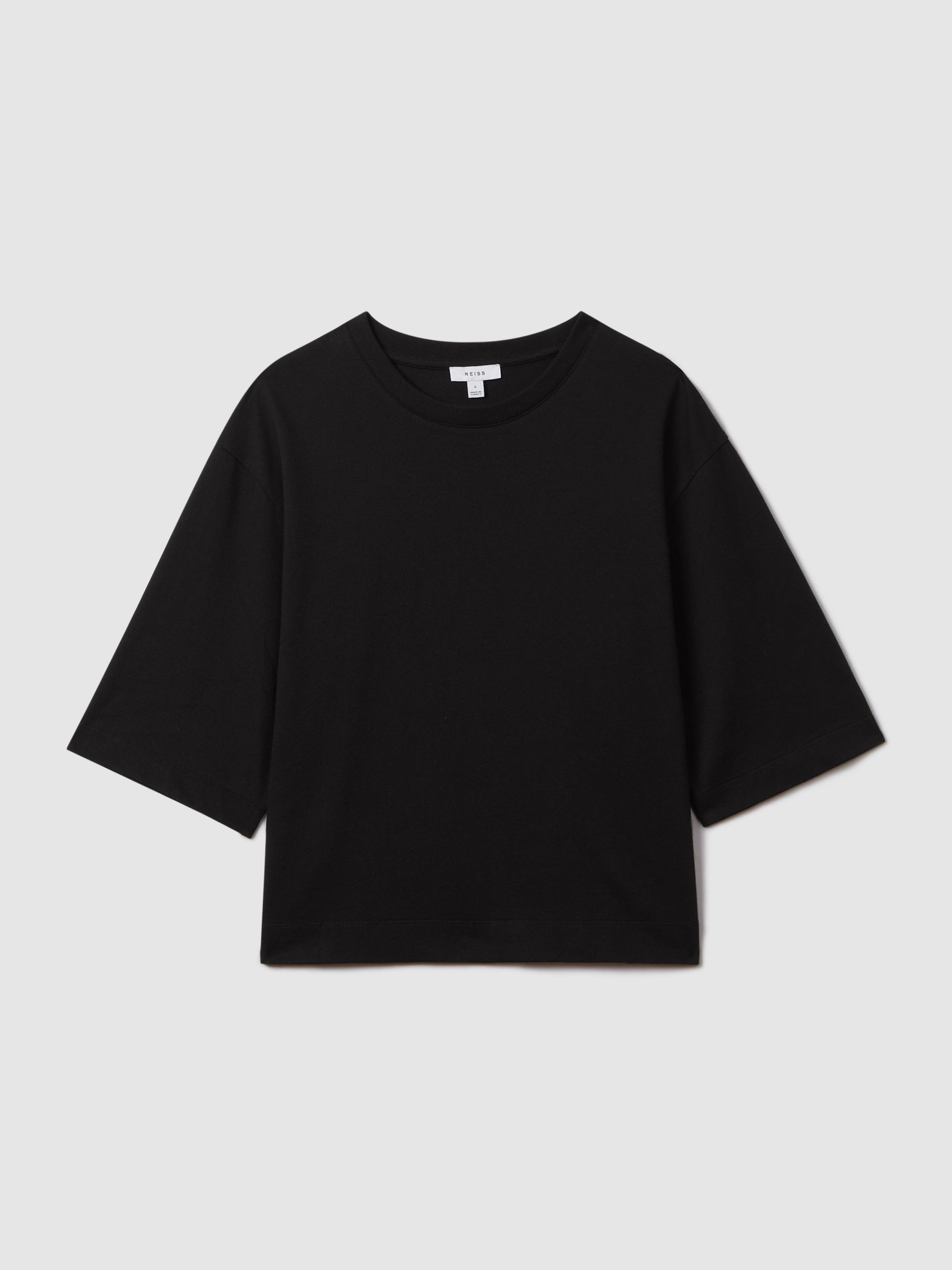 Oversized Cotton Crew Neck T-Shirt in Black - Image 2 of 4