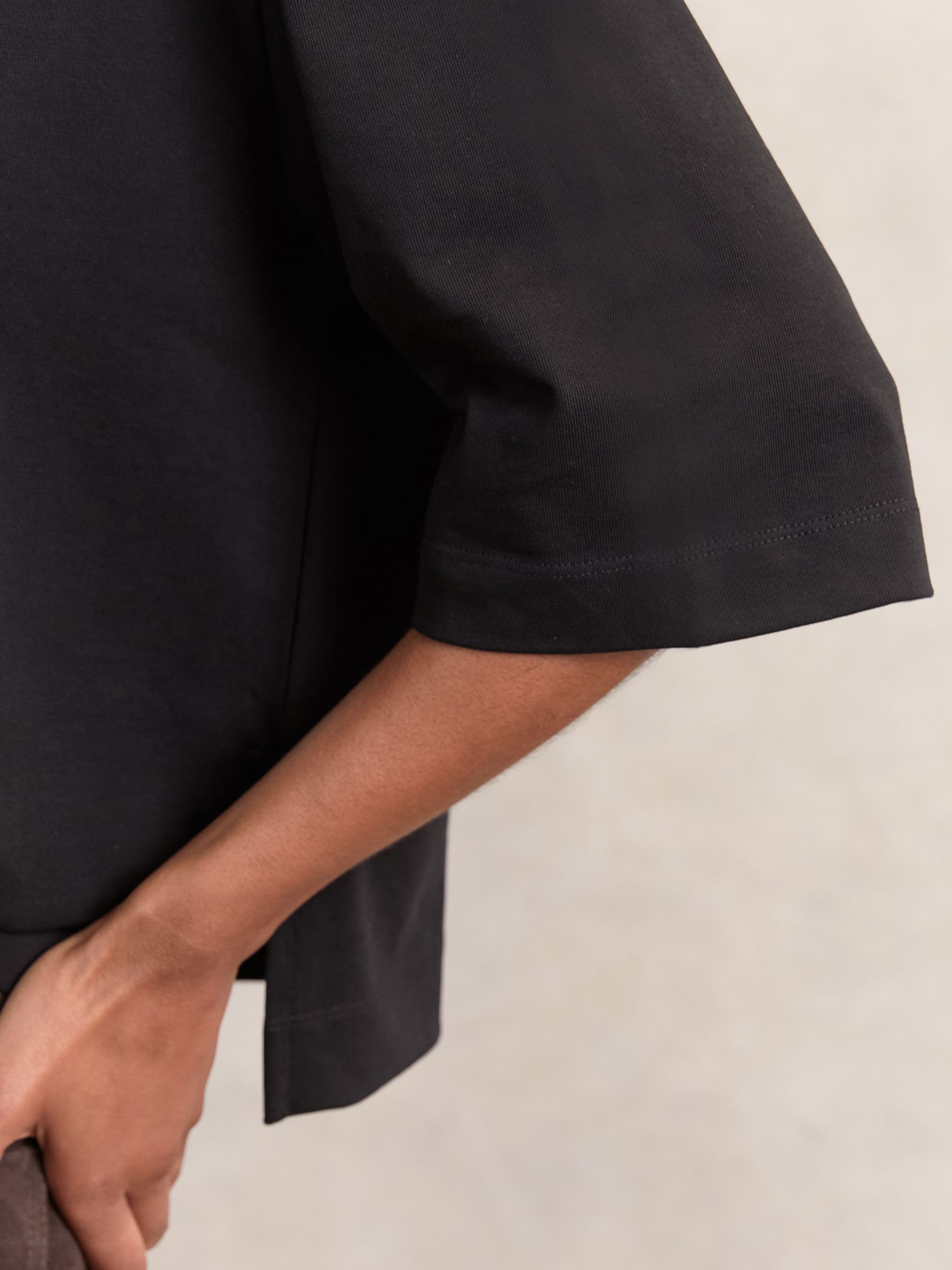 Oversized Cotton Crew Neck T-Shirt in Black - image 4