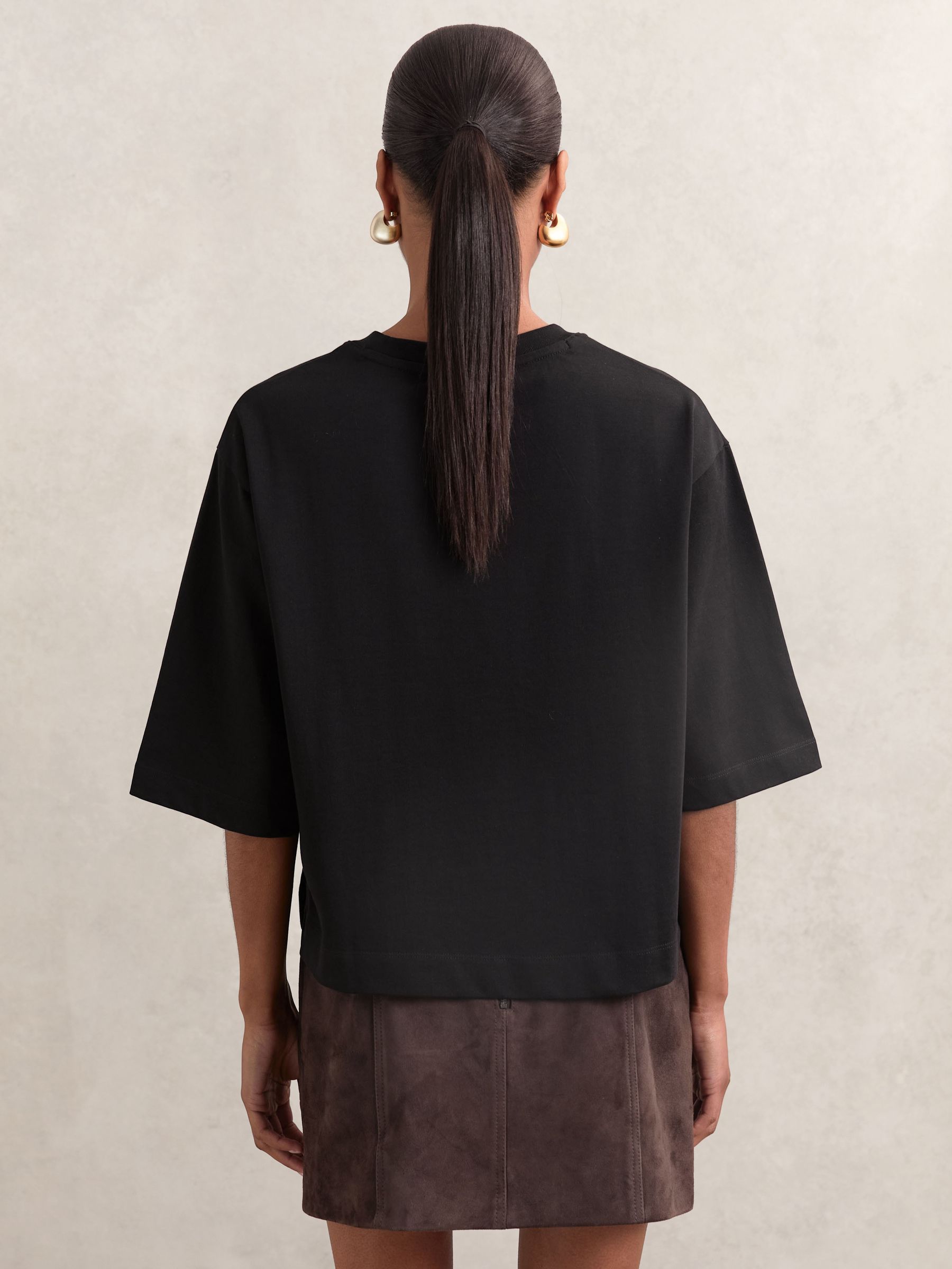 Oversized Cotton Crew Neck T-Shirt in Black - image 3