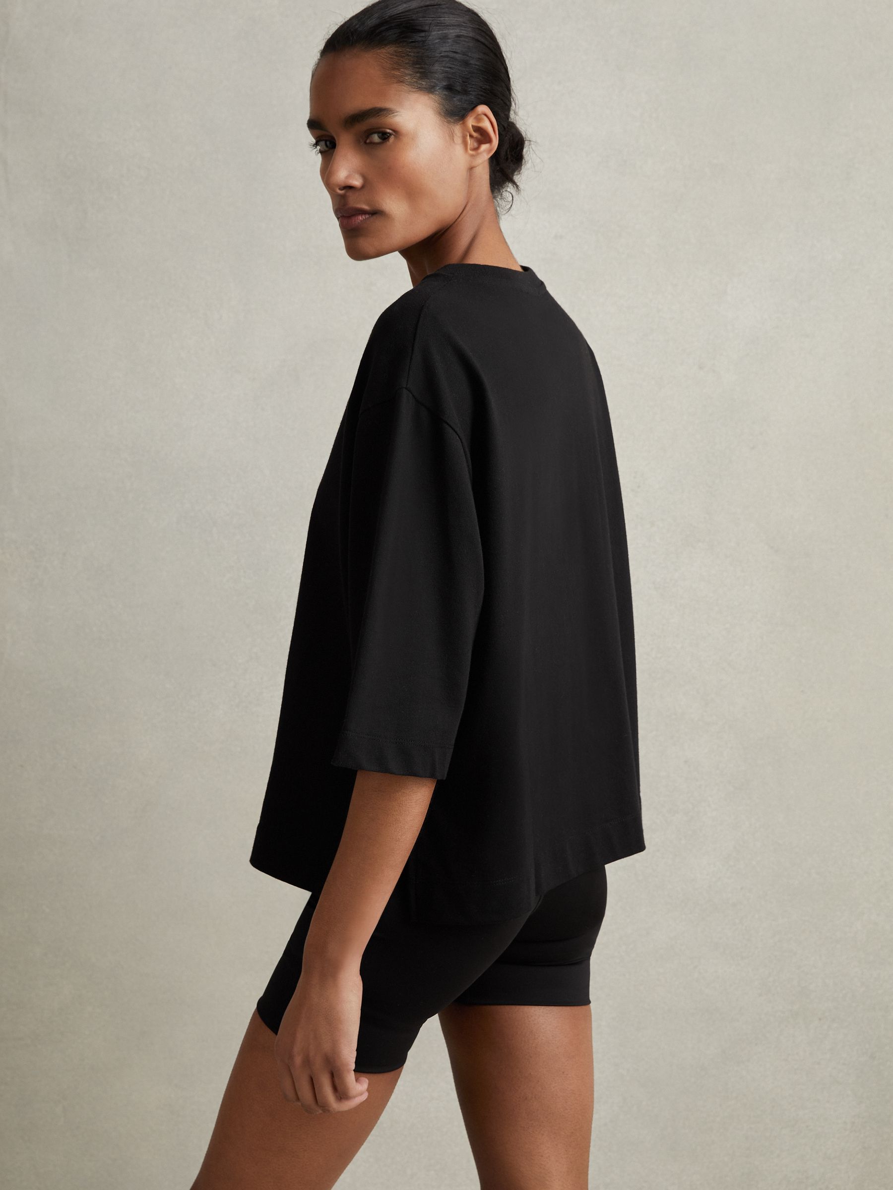 Oversized Cotton Crew Neck T-Shirt in Black - Image 4 of 4