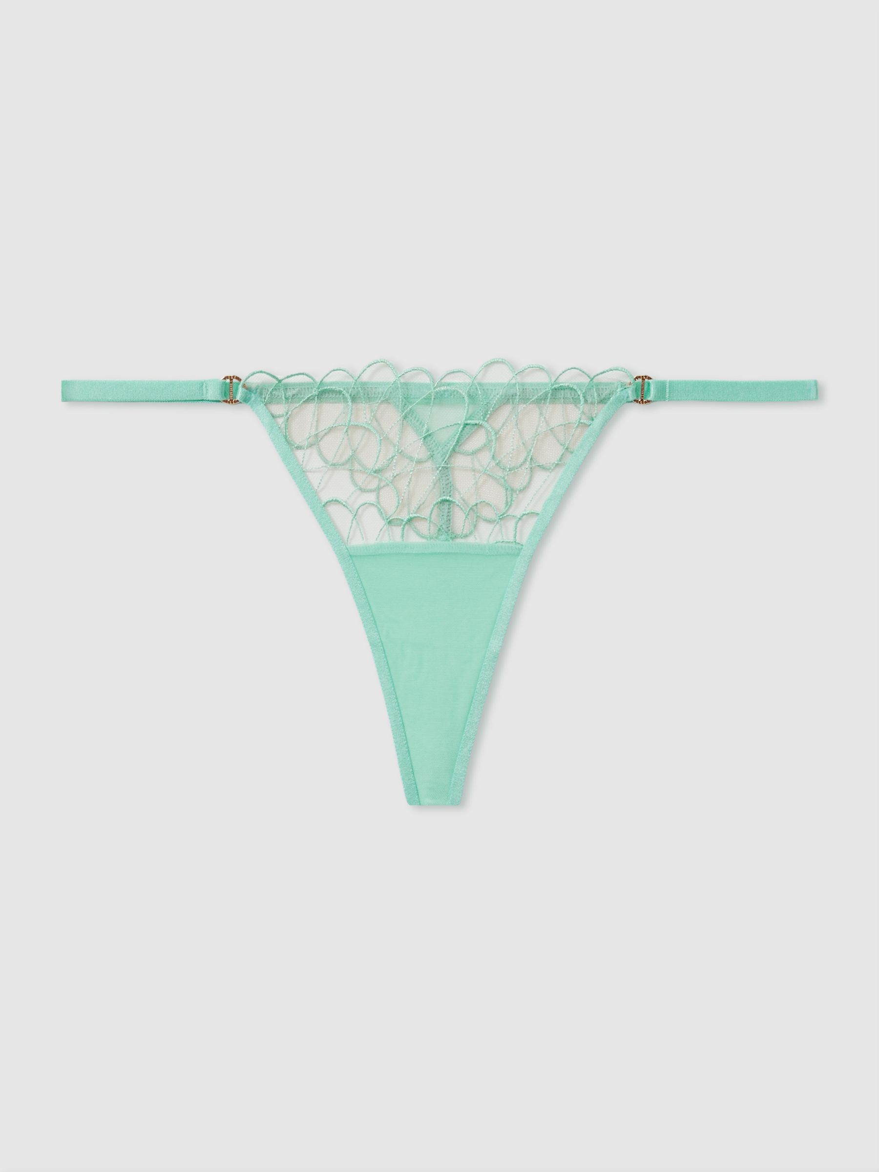 Bluebella Mint Sheer Mesh Geborduurde G-String String - Afbeelding 1 van 2