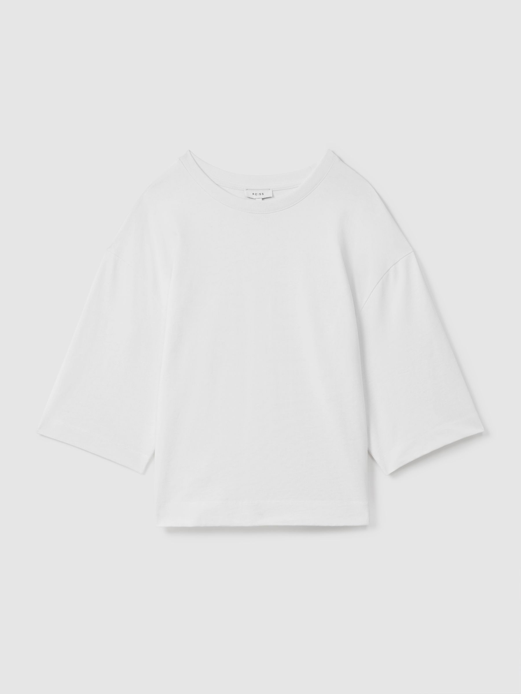 Oversized Cotton Crew Neck T-Shirt in White - Image 2 of 6