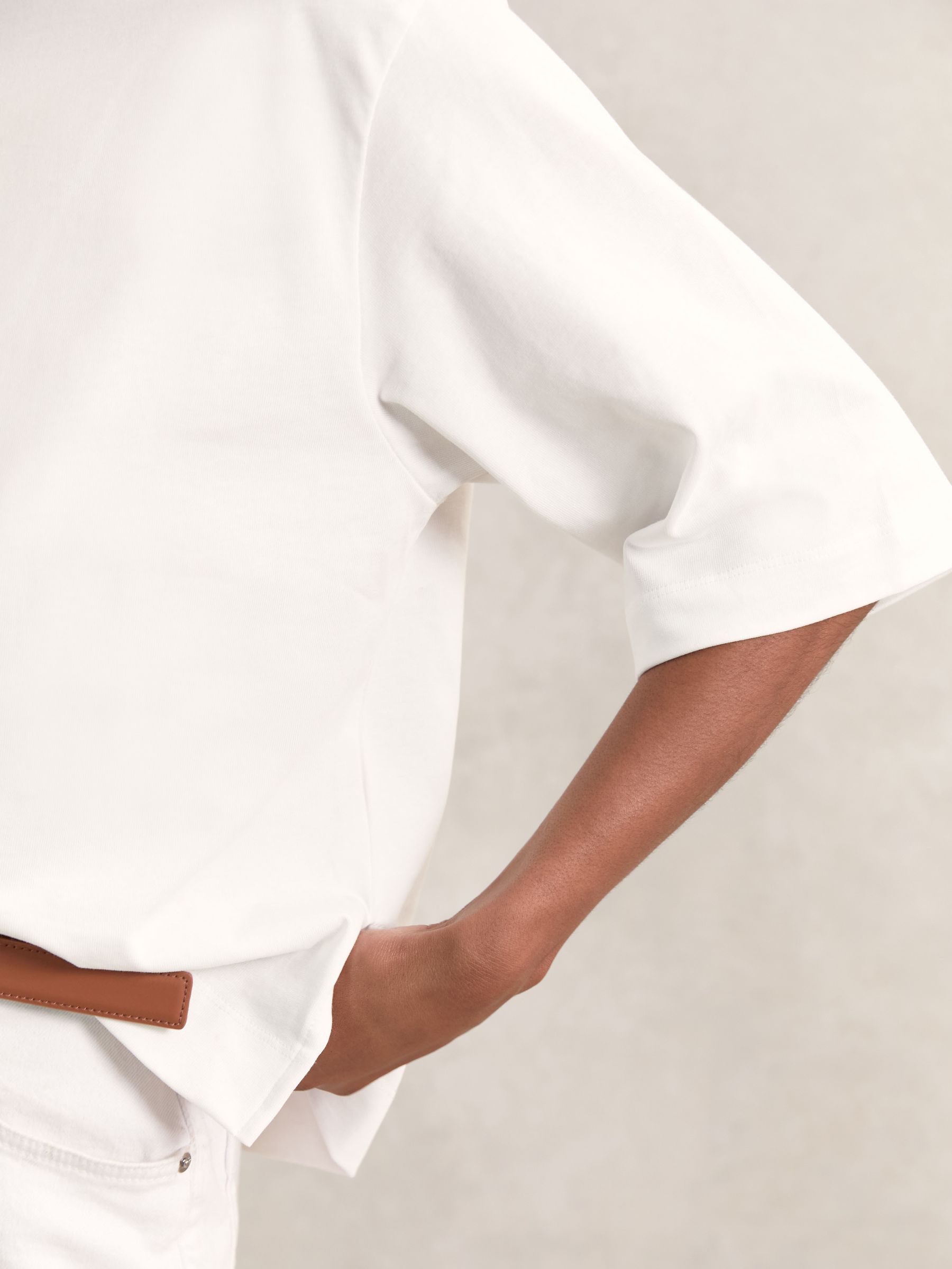 Oversized Cotton Crew Neck T-Shirt in White - image 5