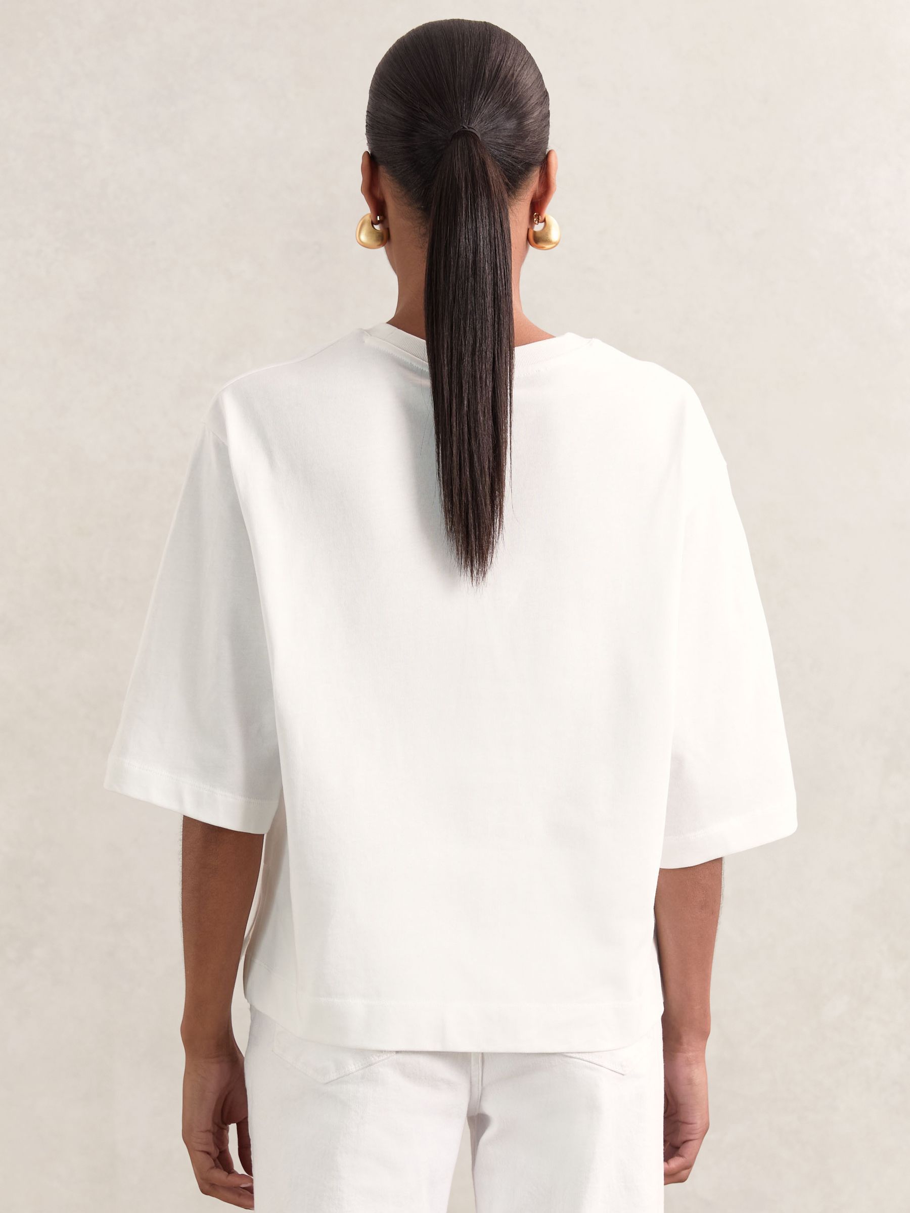 Oversized Cotton Crew Neck T-Shirt in White - image 4