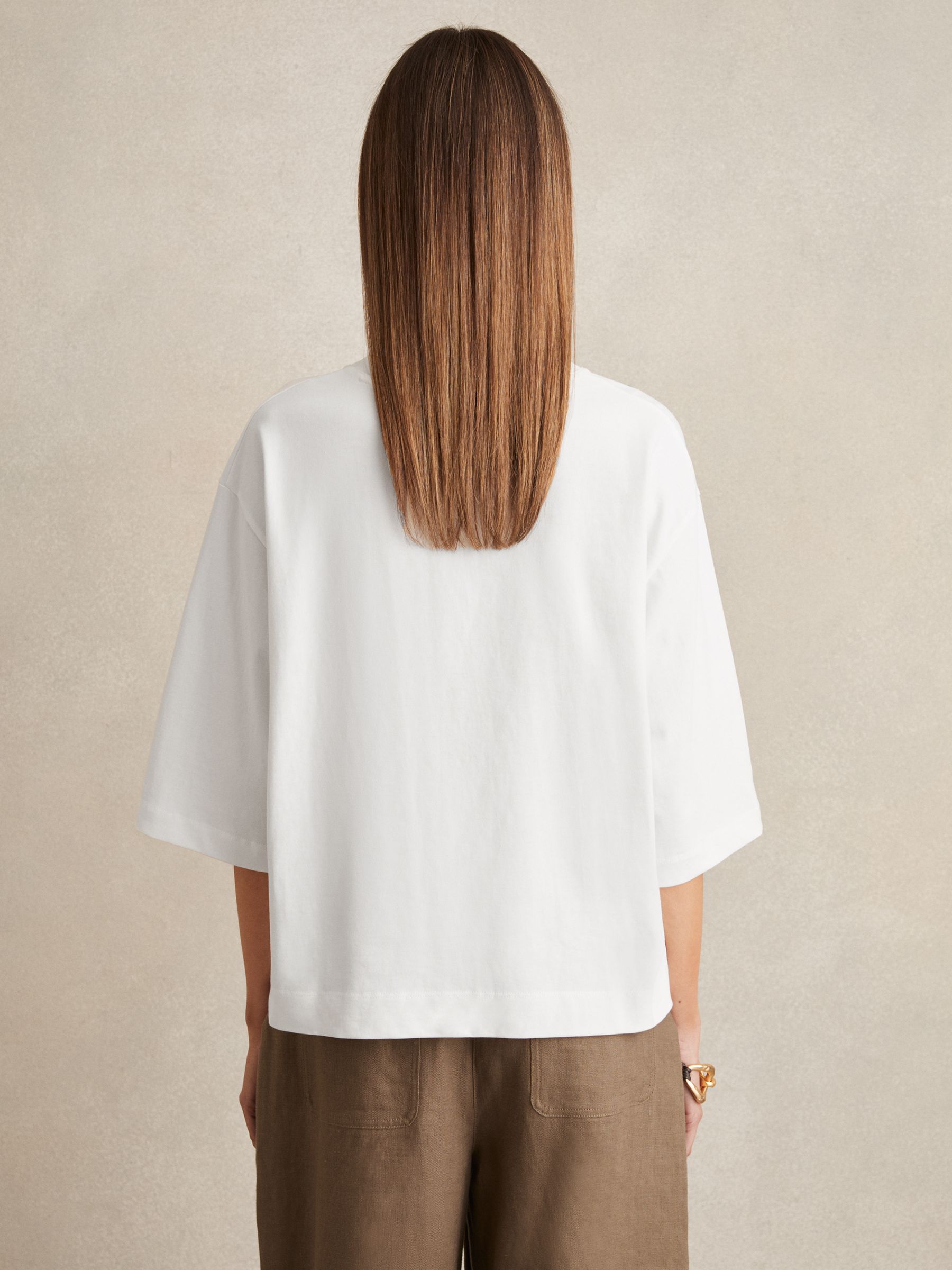 Oversized Cotton Crew Neck T-Shirt in White - Image 5 of 6