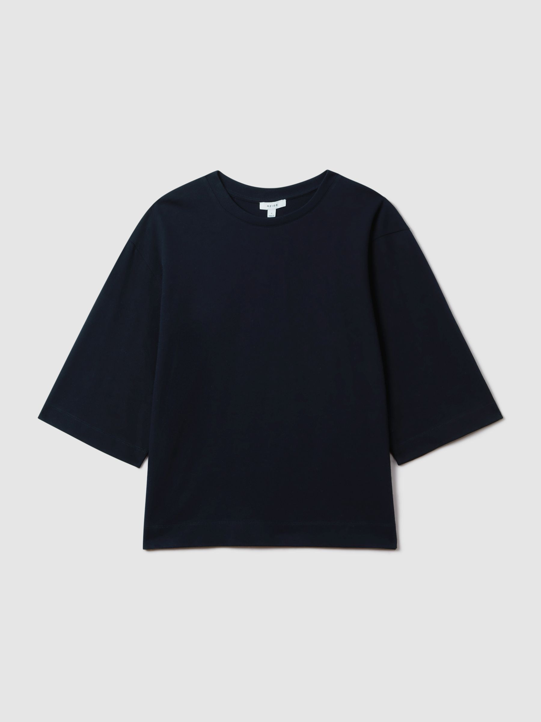 Oversized Cotton Crew Neck T-Shirt in Navy - Image 2 of 6