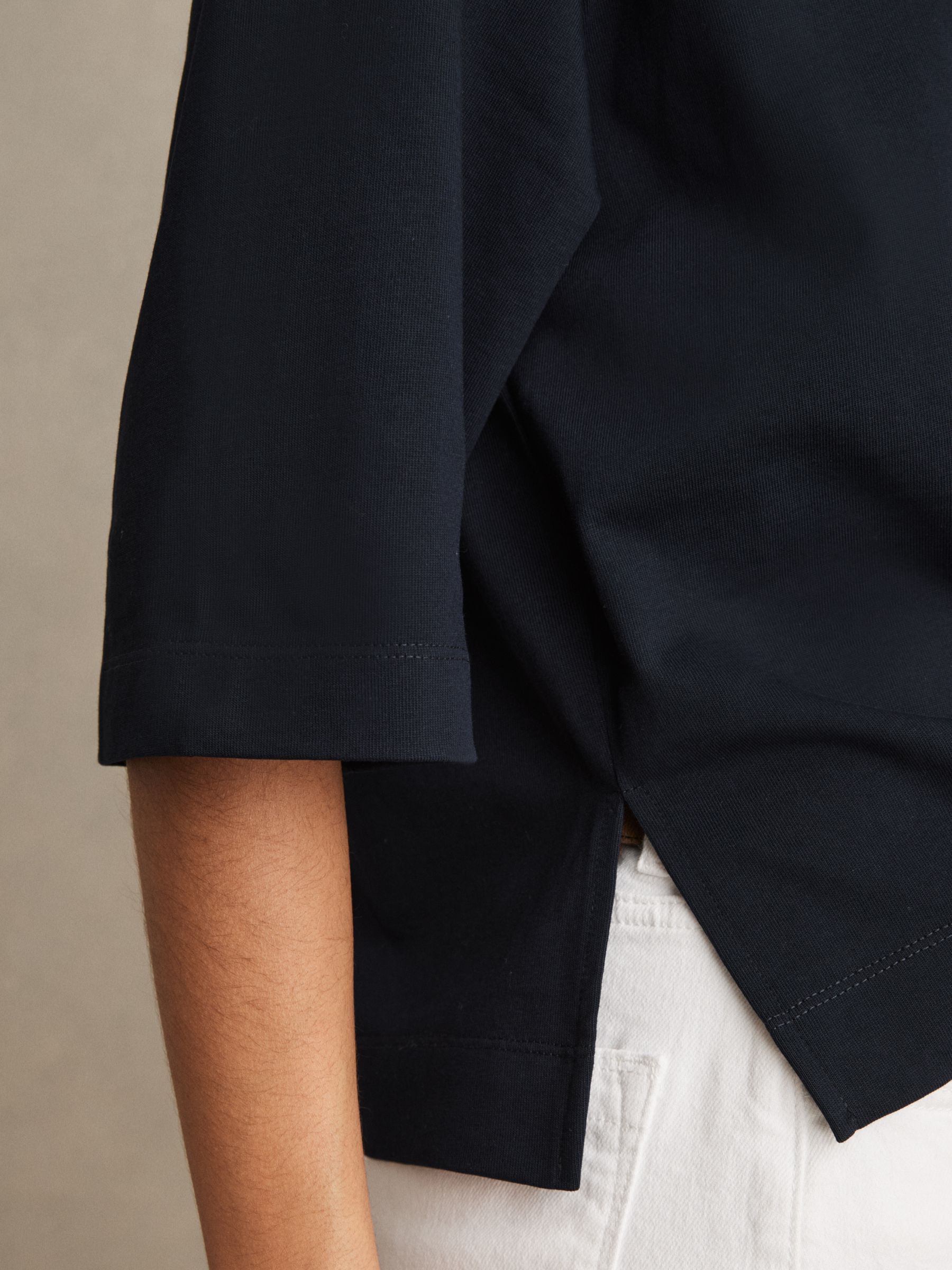 Oversized Cotton Crew Neck T-Shirt in Navy - Image 4 of 6