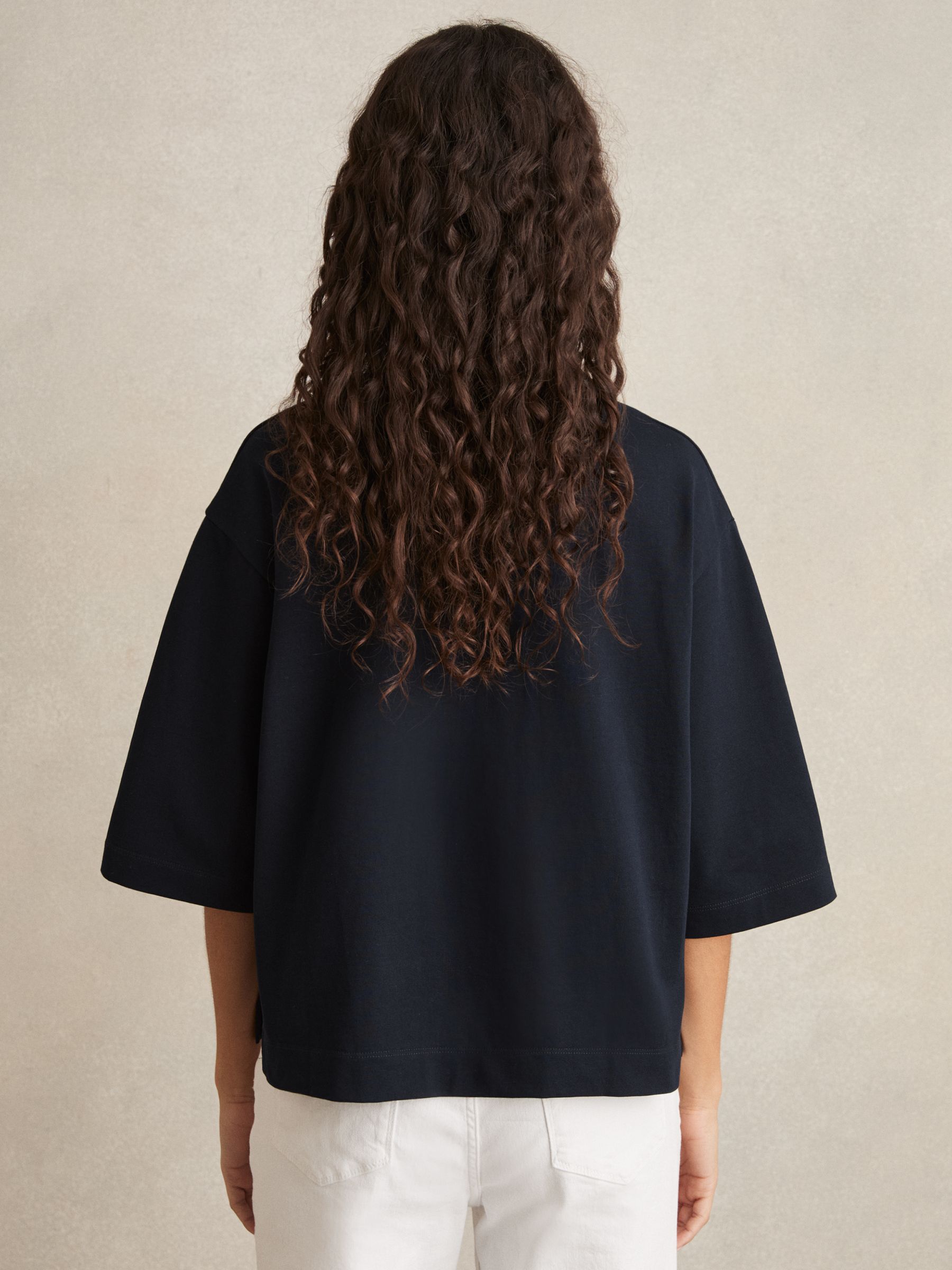 Oversized Cotton Crew Neck T-Shirt in Navy - Image 5 of 6