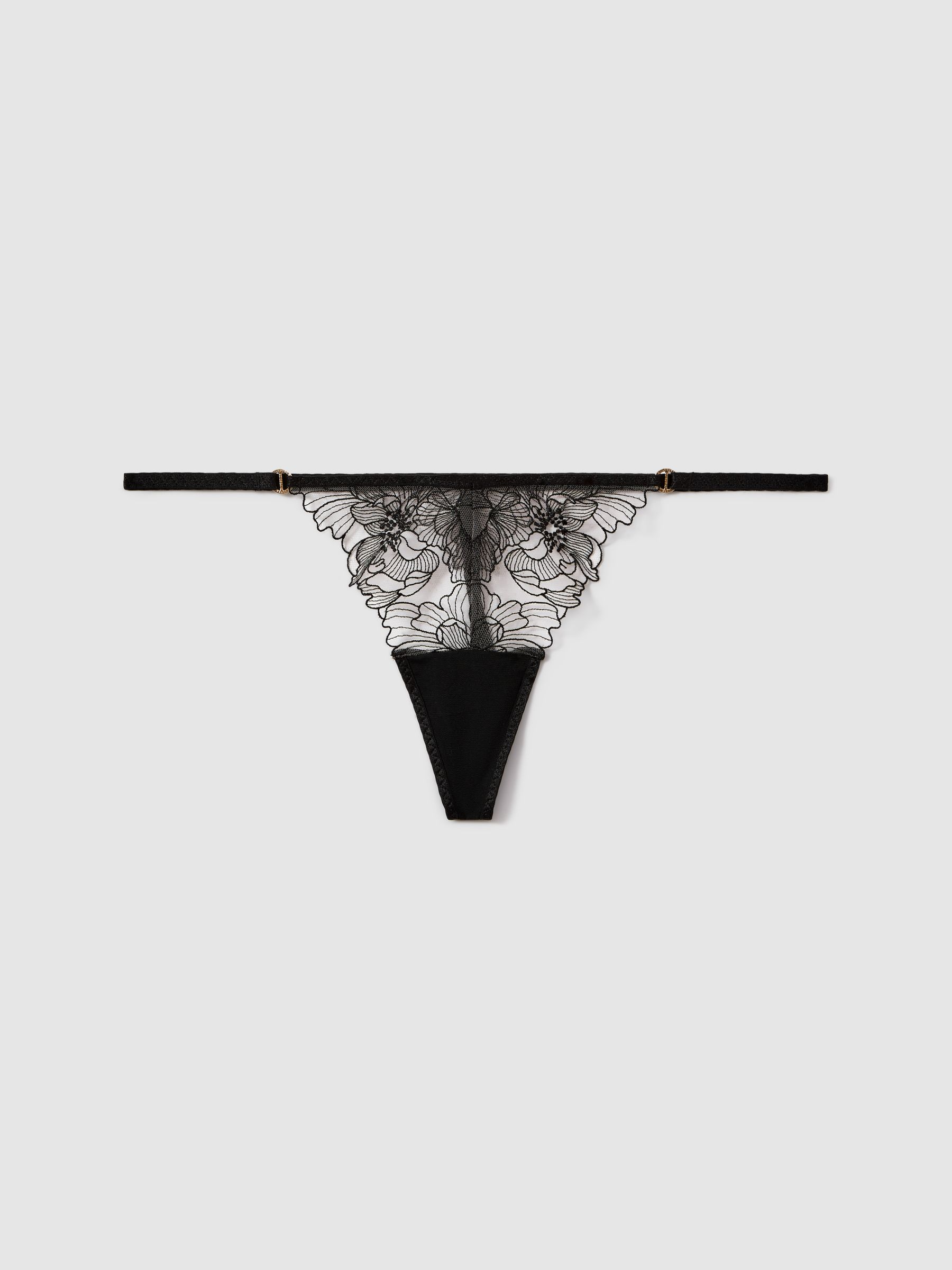 Bluebella Sheer Mesh Embroidered Thong in Black - Image 2 of 3