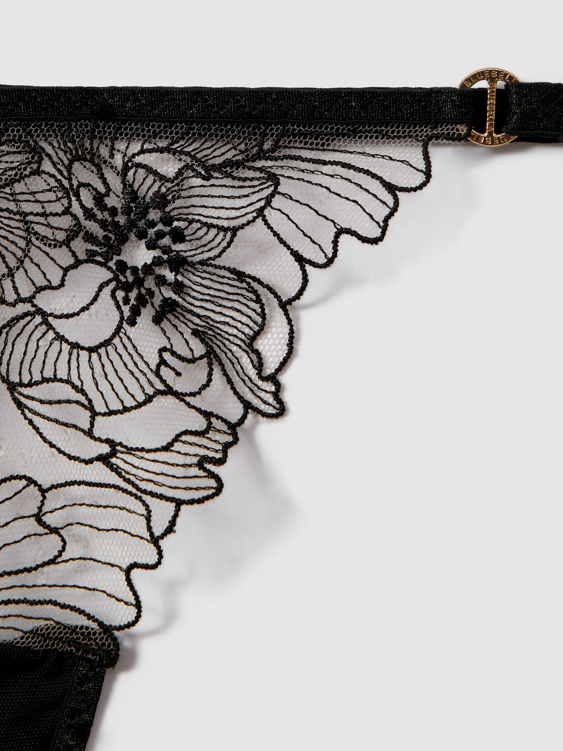 Bluebella Sheer Mesh Embroidered Thong in Black - Image 3 of 3