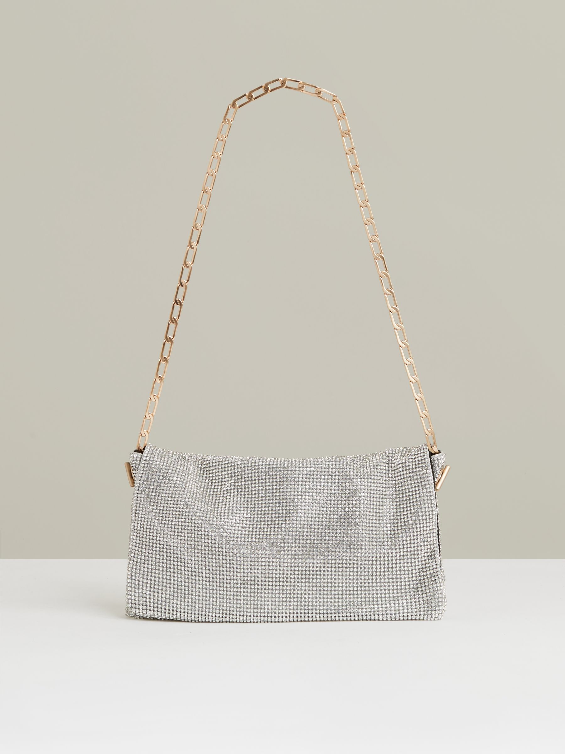 Embellished Chainmail Shoulder Bag in Silver - Image 1 of 5