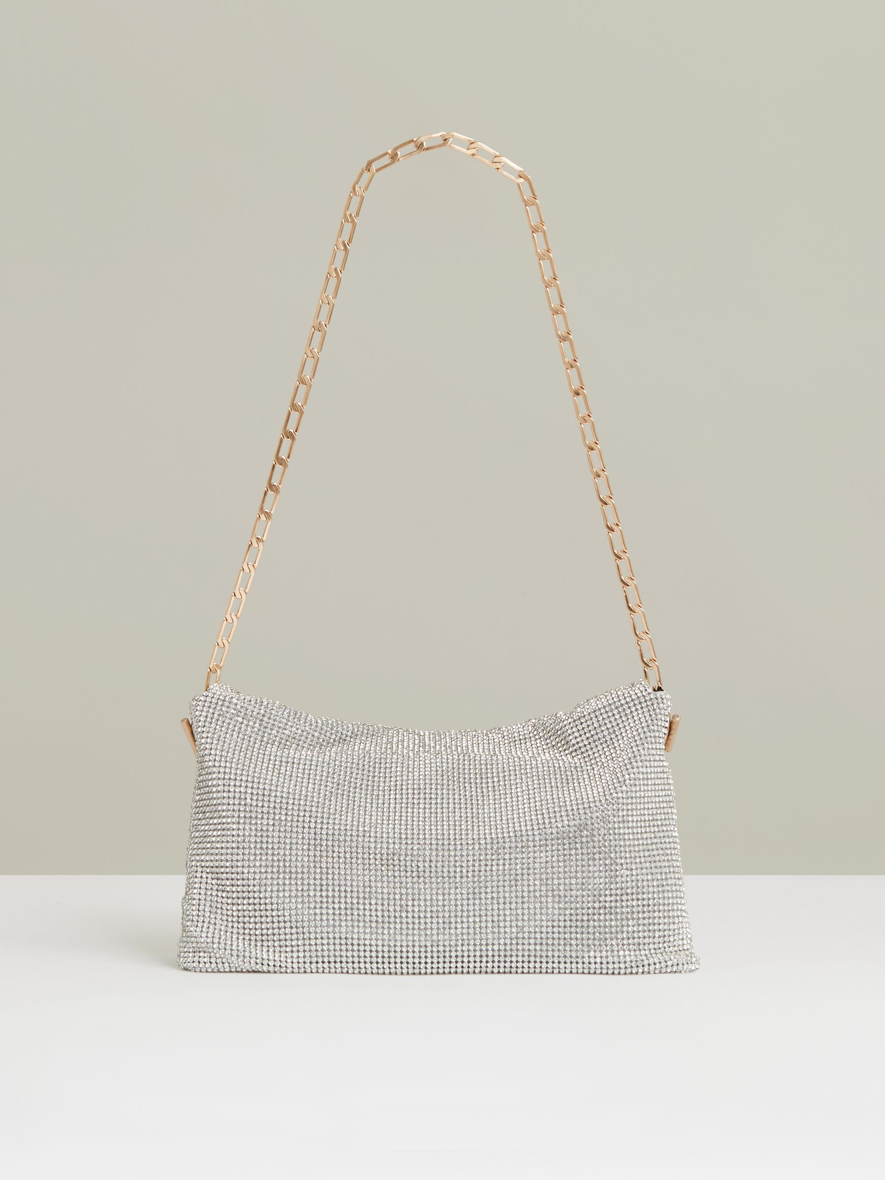 Reiss Embellished Chainmail Shoulder Bag in Silver | REISS