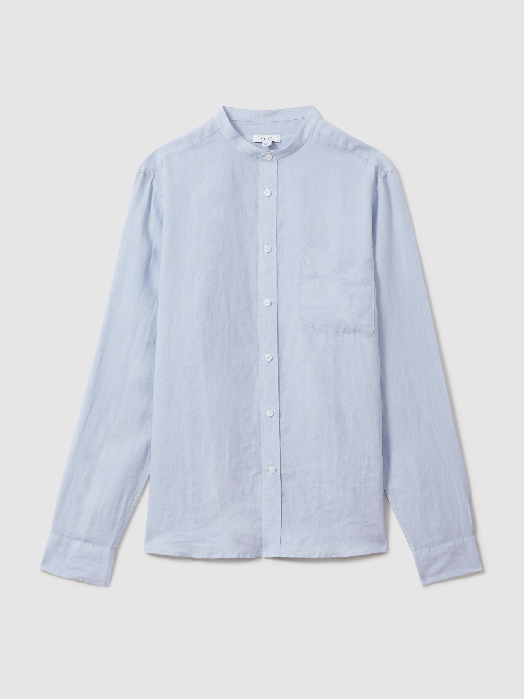 Linen Grandad Collar Shirt in Light Blue - Image 2 of 5