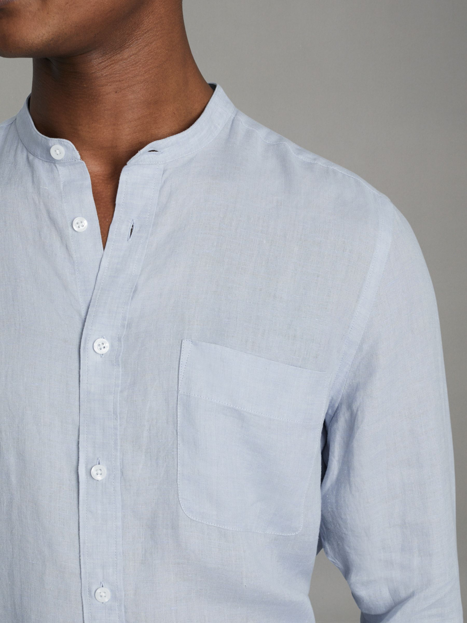 Linen Grandad Collar Shirt in Light Blue - Image 4 of 5