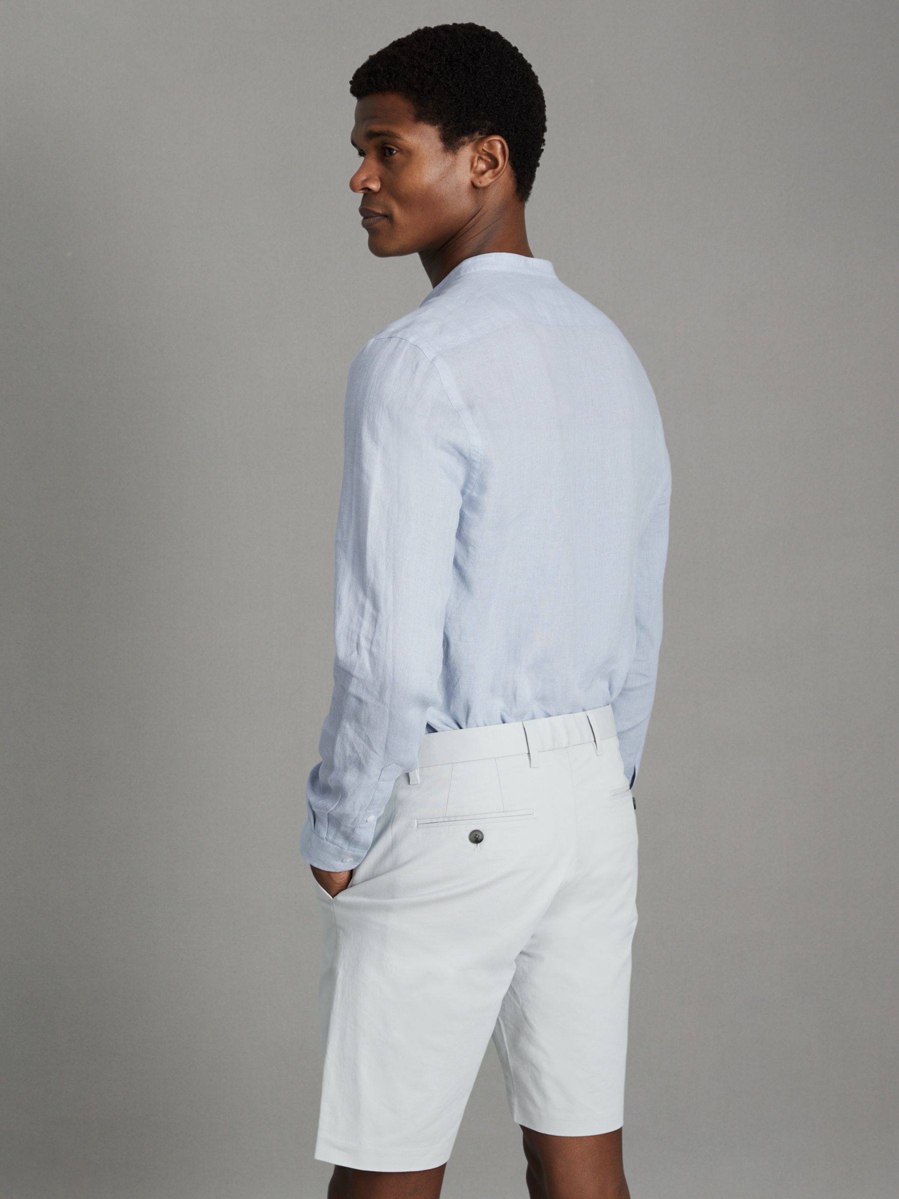 Linen Grandad Collar Shirt in Light Blue - Image 5 of 5
