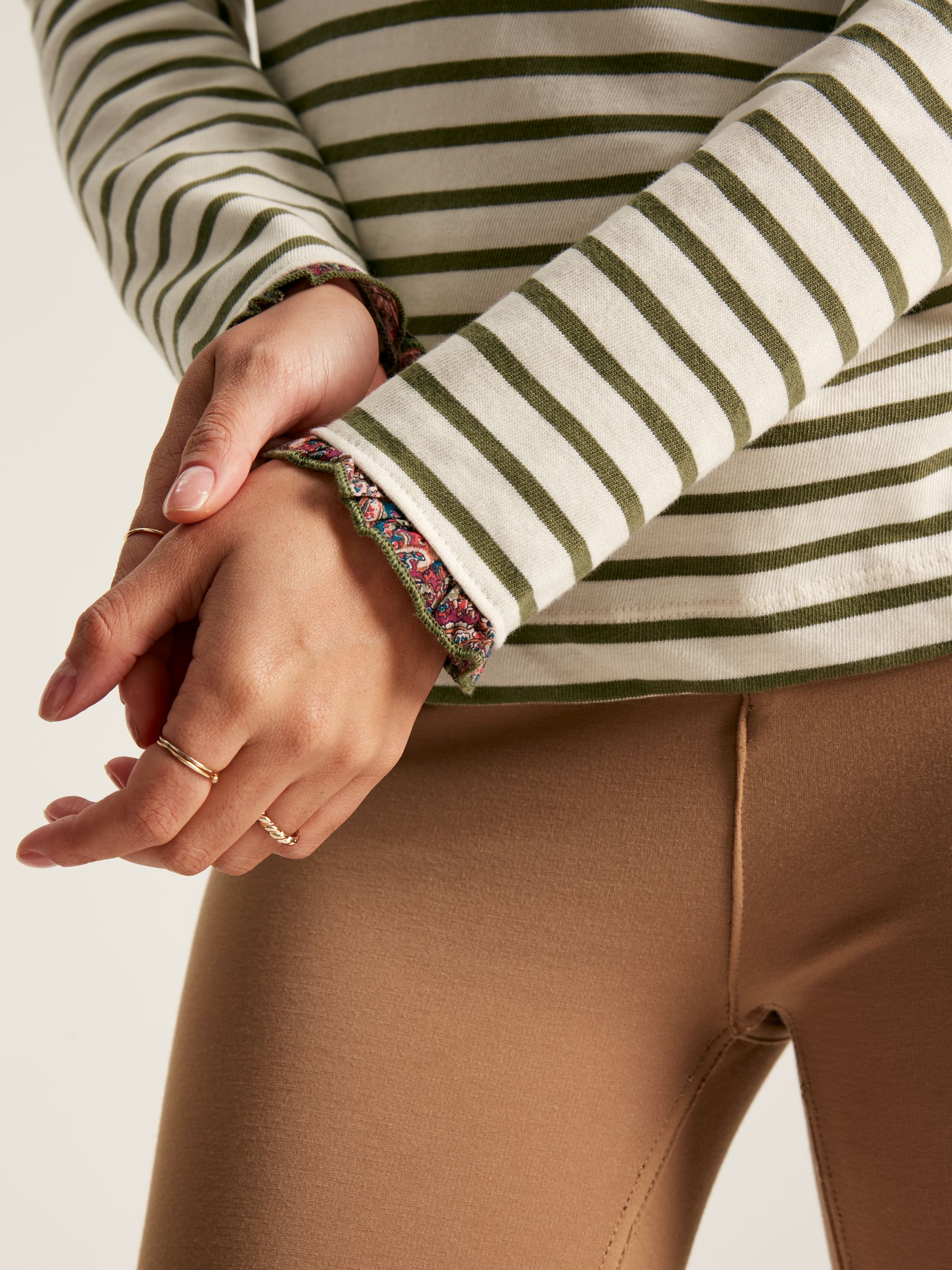 Daphne Green Striped Long Sleeve Top with Frill Neck - Image 6 of 7
