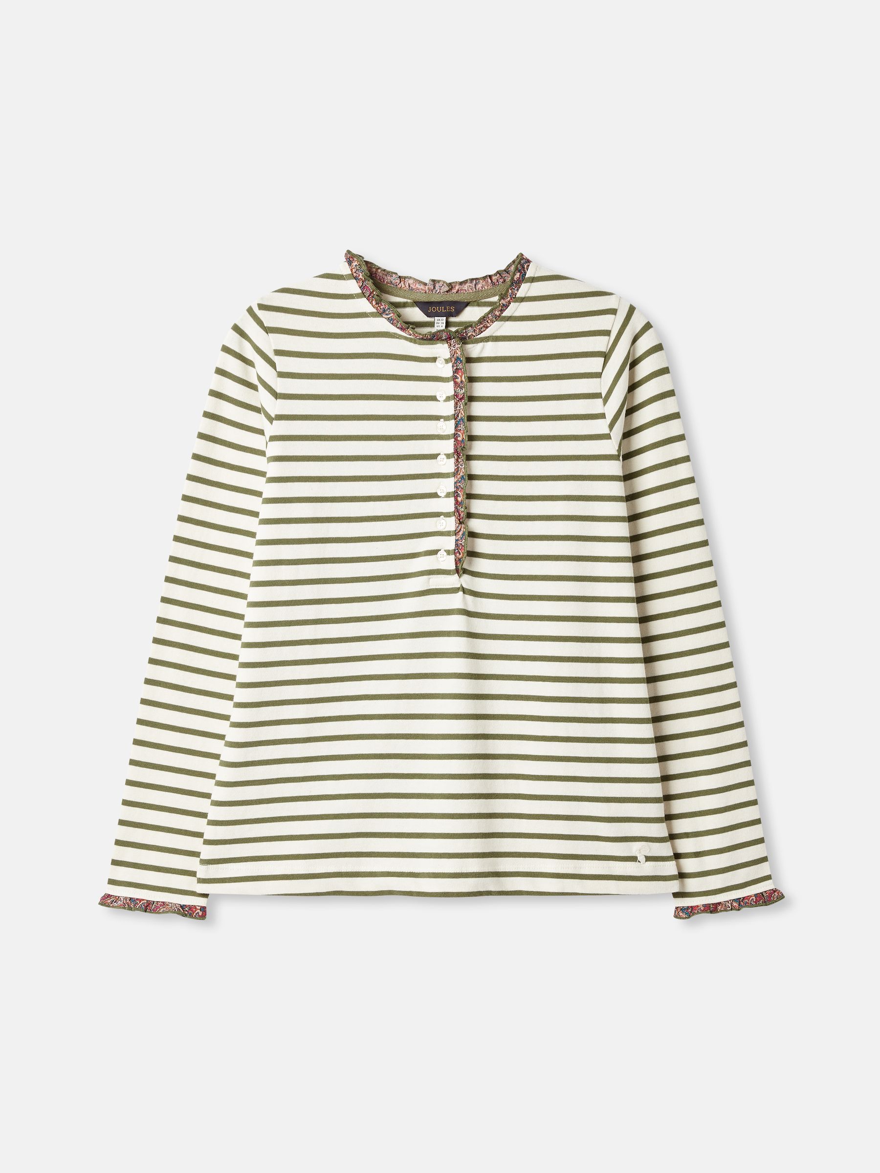 Daphne Green Striped Long Sleeve Top with Frill Neck - Image 7 of 7