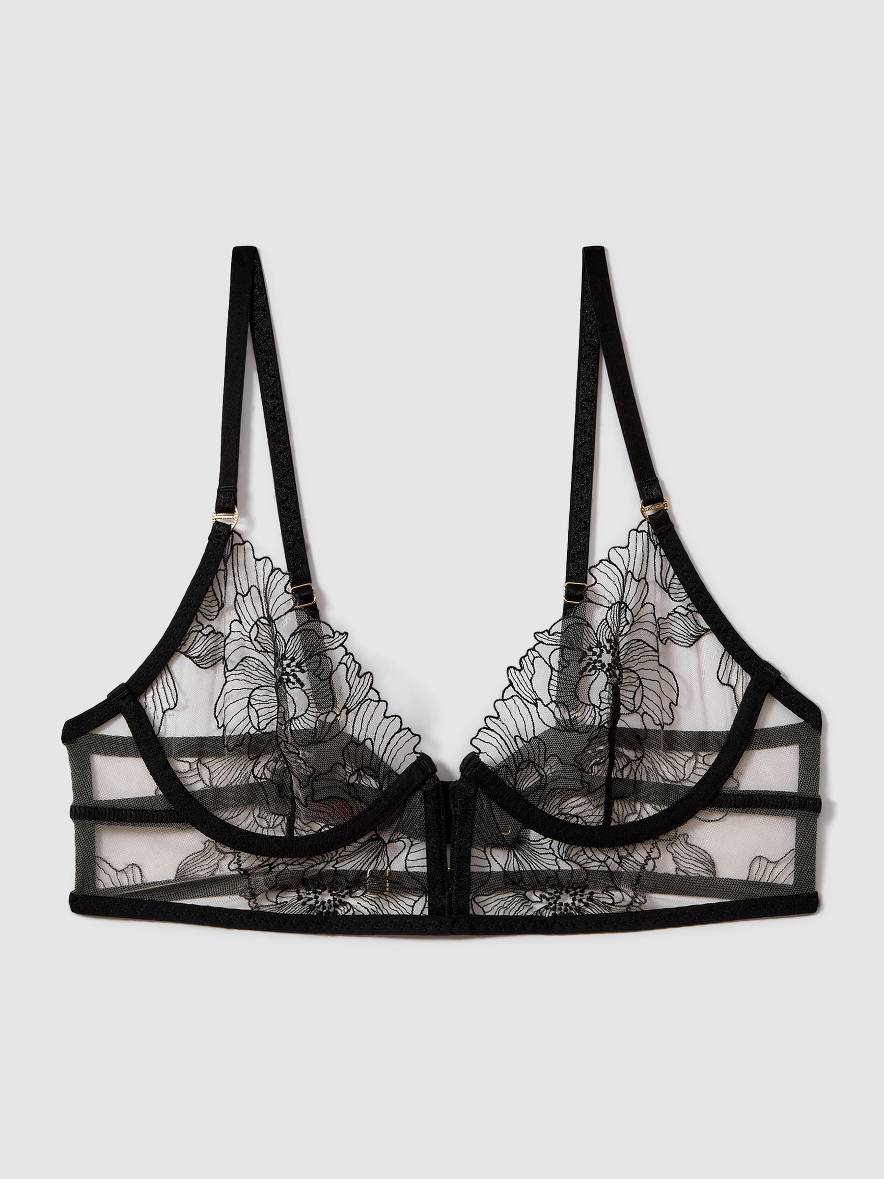 Bluebella Sheer Mesh Embroidered Bra in Black - Image 2 of 3