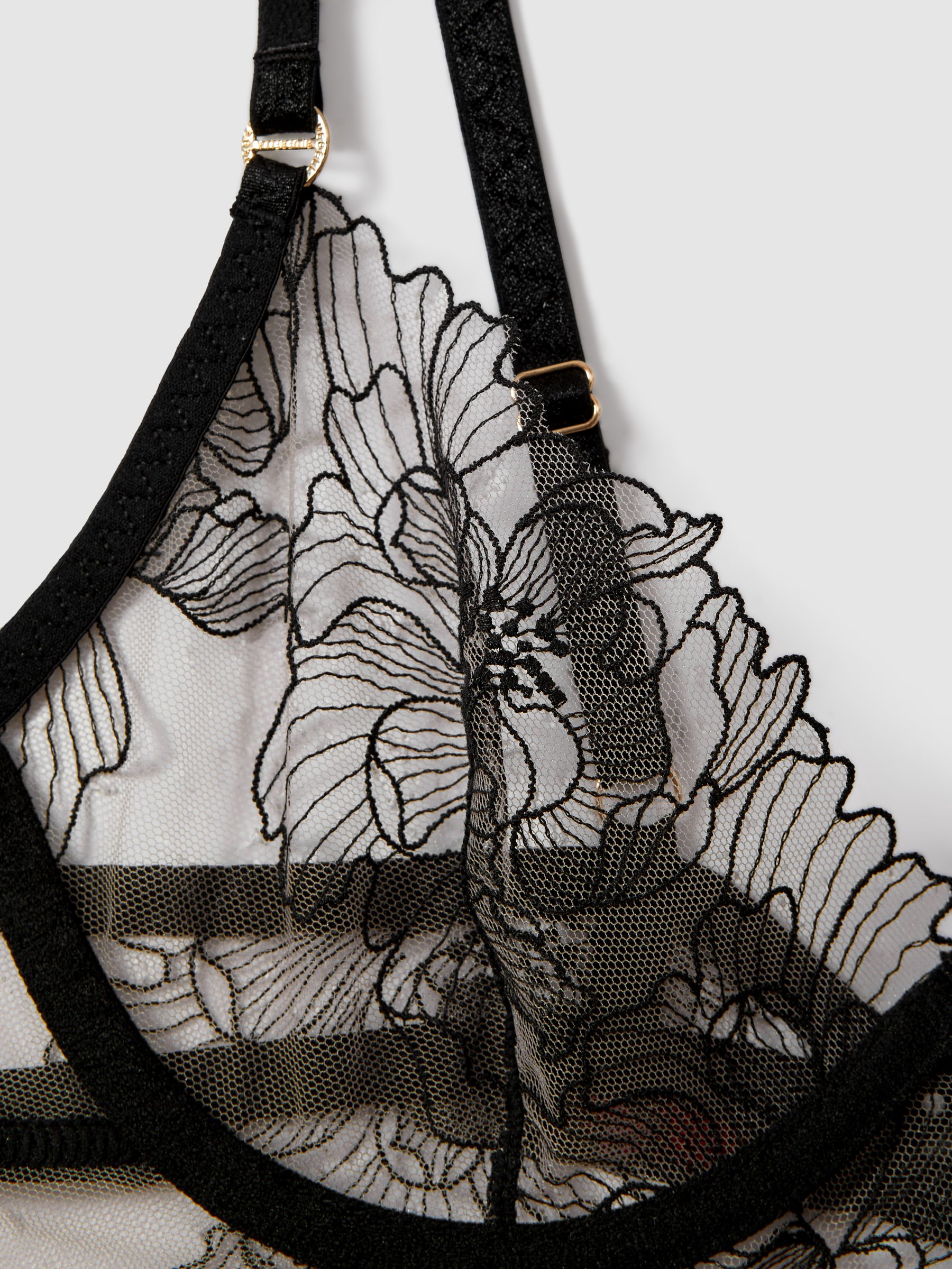 Bluebella Sheer Mesh Embroidered Bra in Black - Image 3 of 3