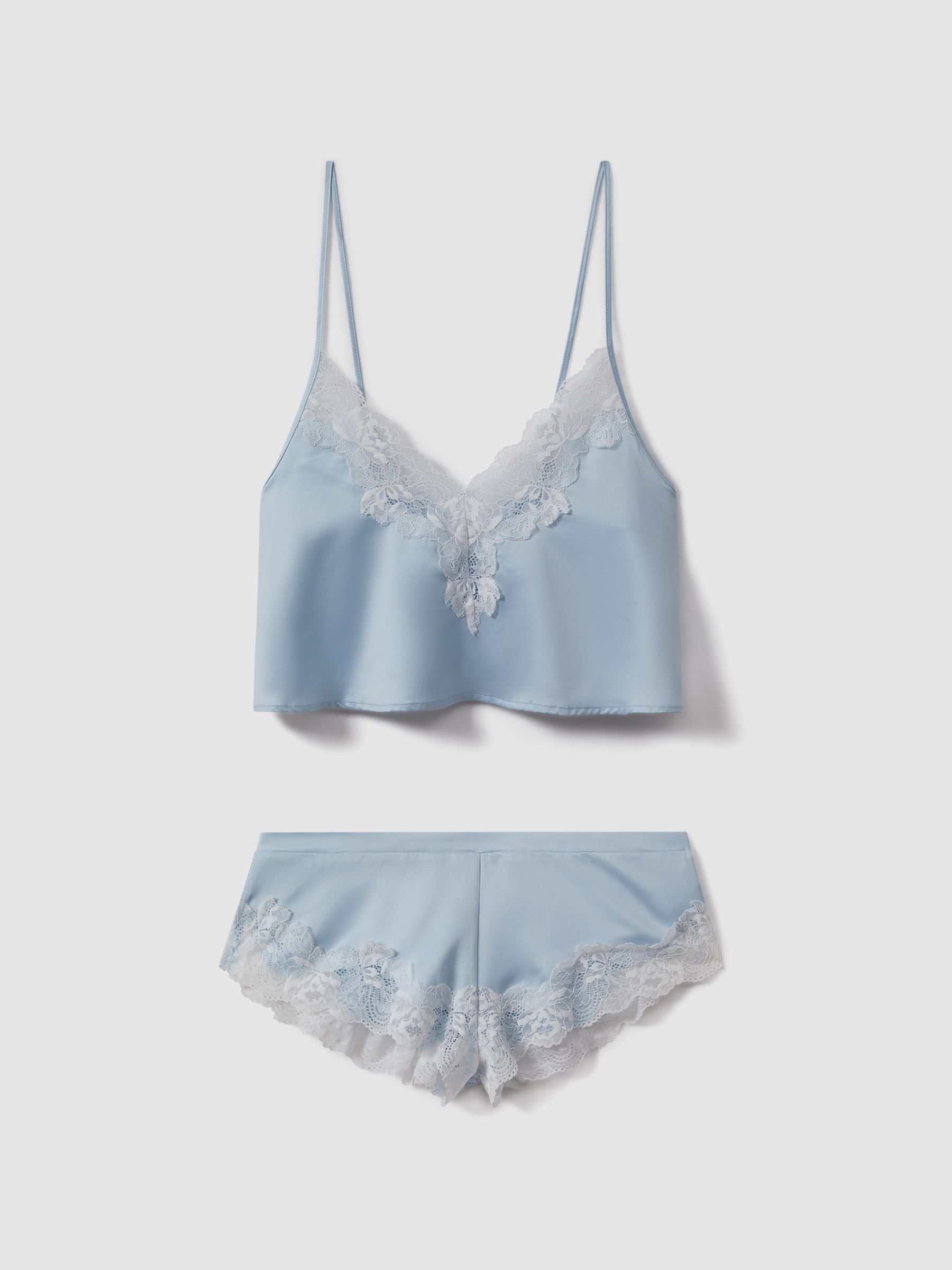 Bluebella Satin Shorts and Cami Set in Soft Blue/White - Image 1 of 2