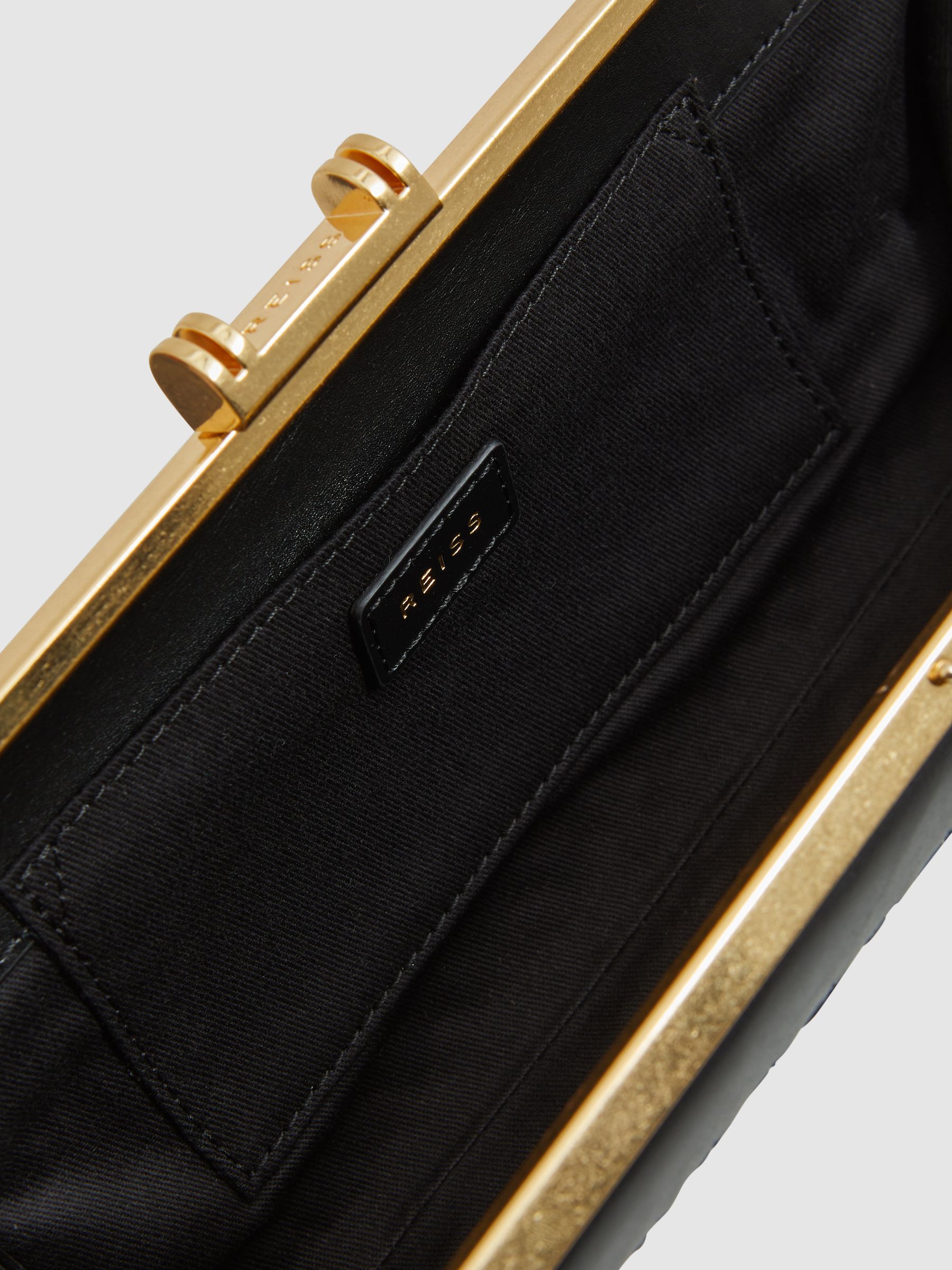 Leather Woven Clutch Bag in Black/White - Image 4 of 5