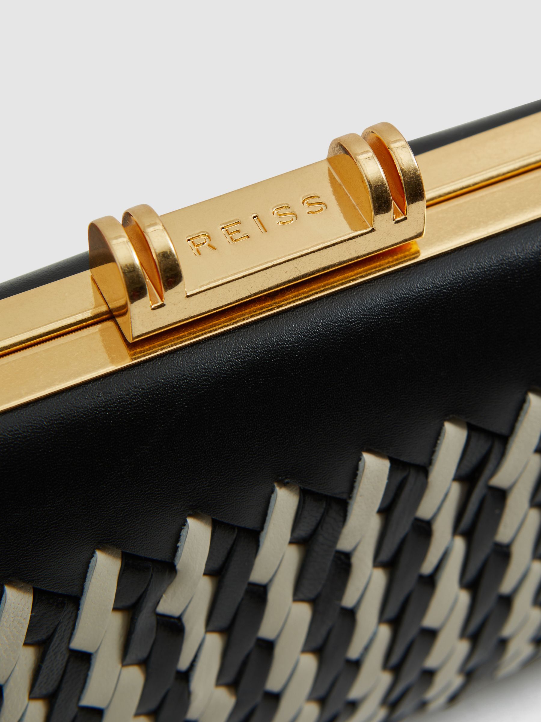 Leather Woven Clutch Bag in Black/White - Image 5 of 5