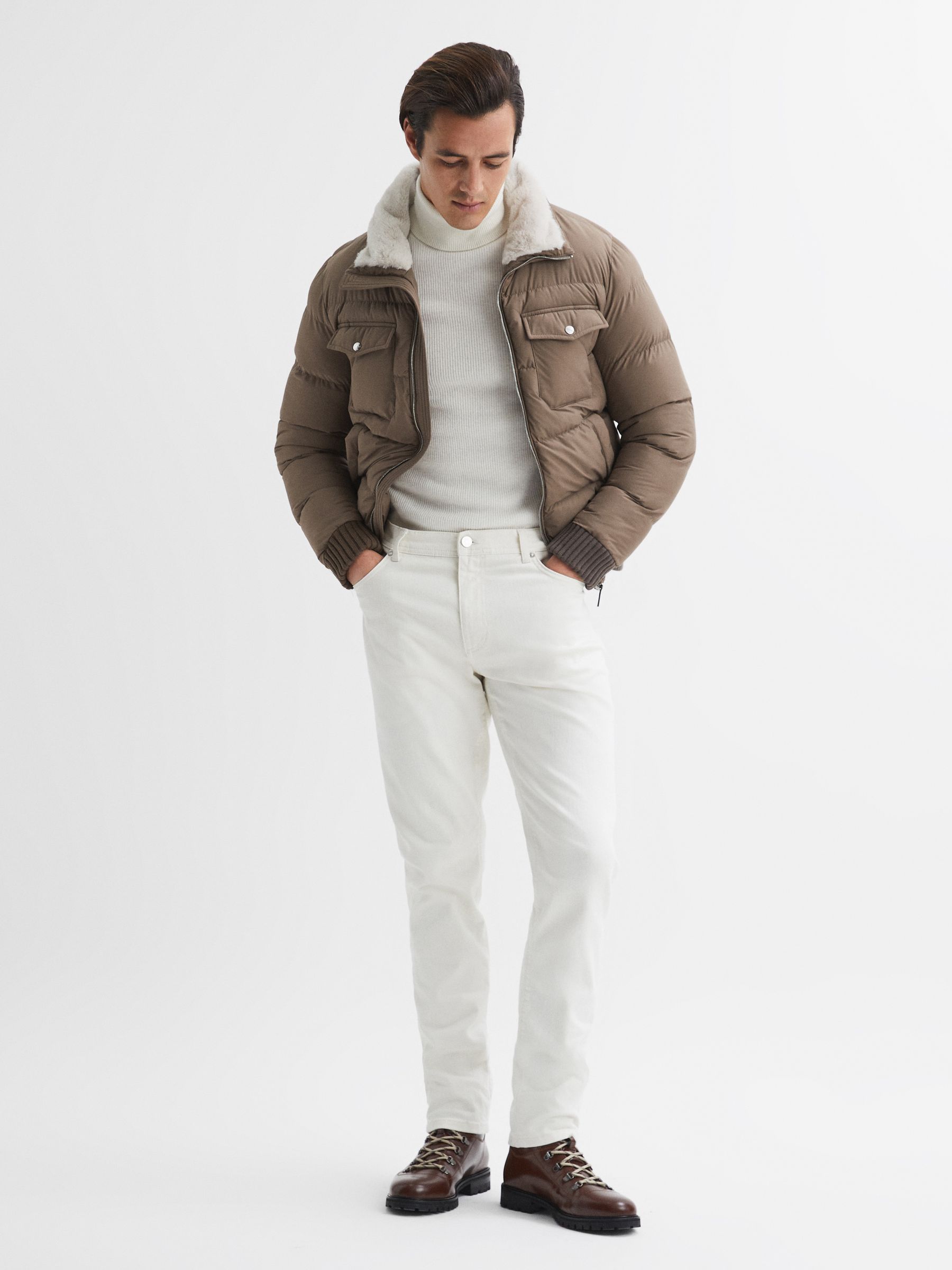 Padded Faux Fur Coat in Mushroom Brown - Image 3 of 7