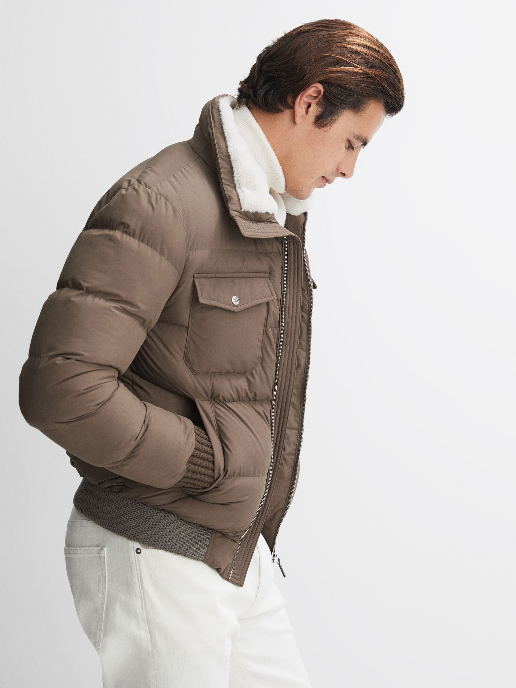 Padded Faux Fur Coat in Mushroom Brown - Image 5 of 7