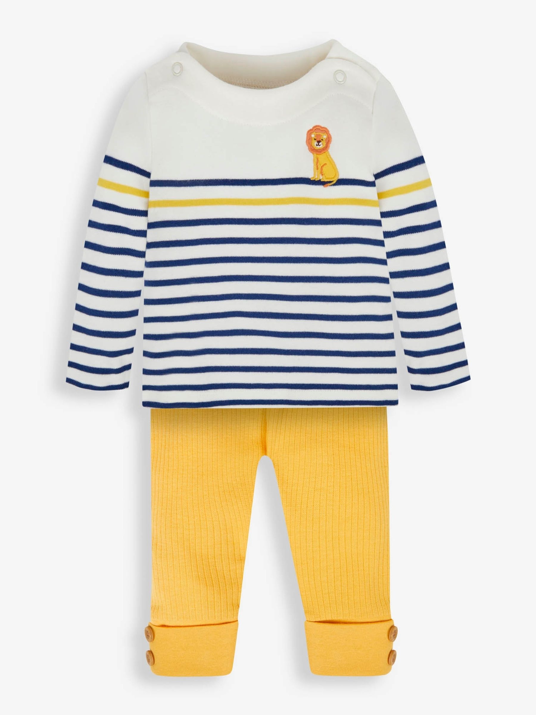 2-Piece Stripe Lion Top & Ribbed Leggings Set in Ecru - Image 1 of 8