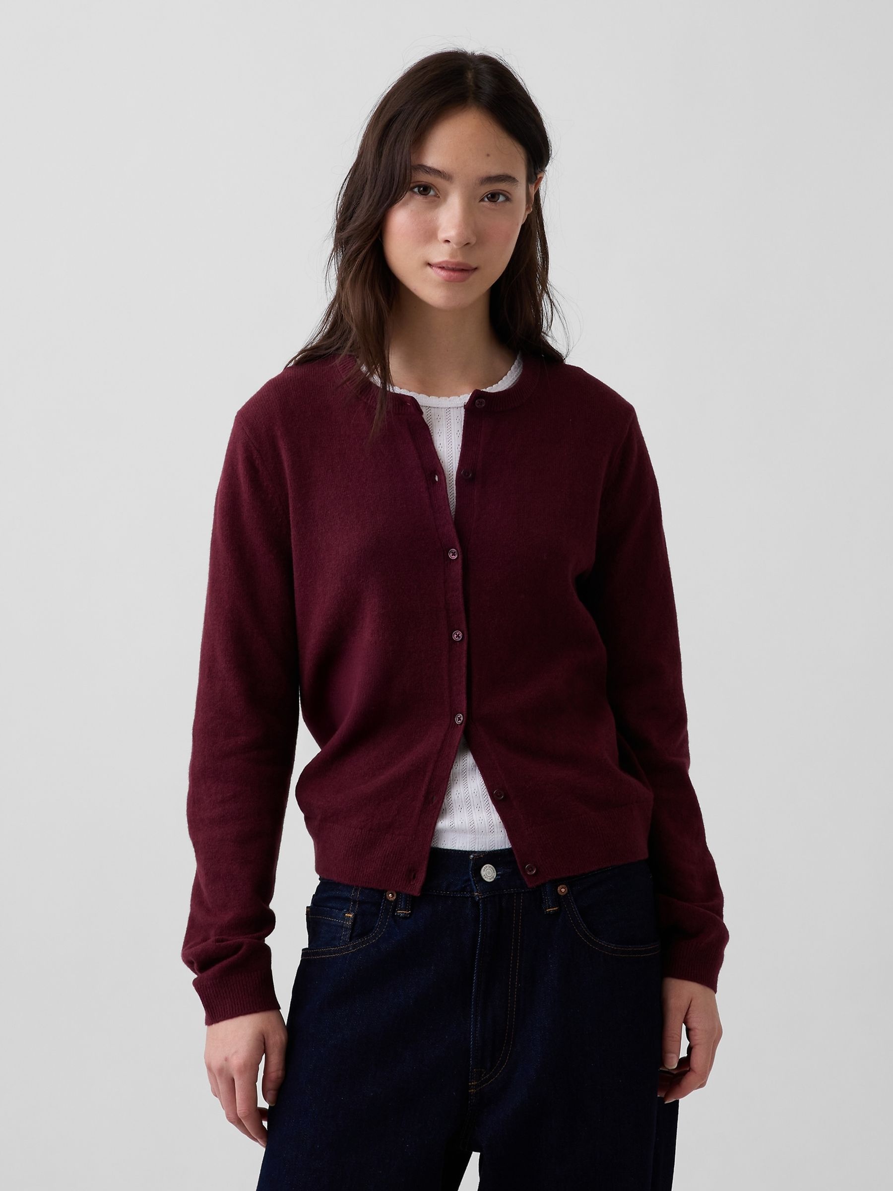 Burgundy Red CashSoft Crop Cardigan - Image 1 of 4
