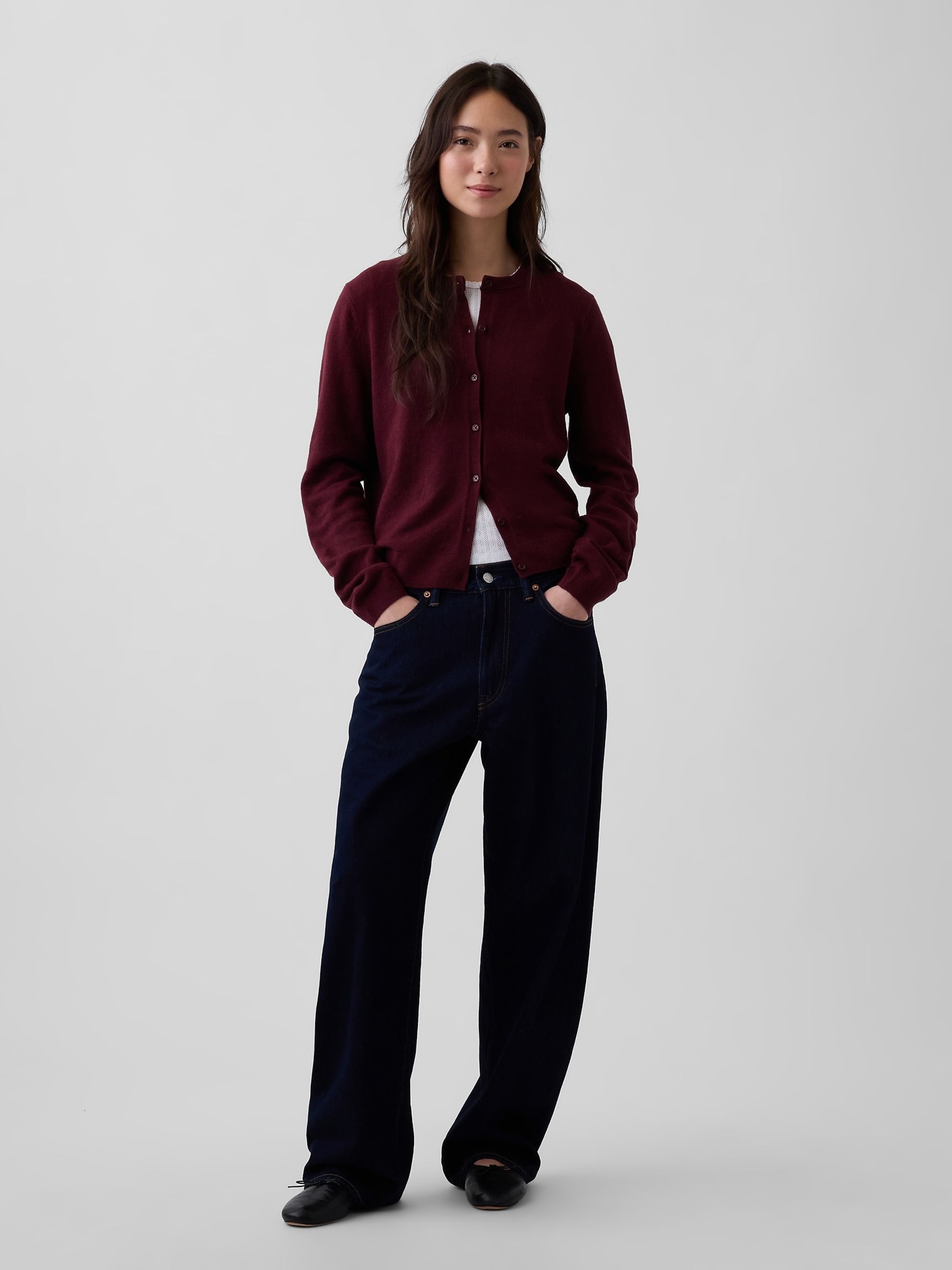 Burgundy Red CashSoft Crop Cardigan - Image 3 of 4