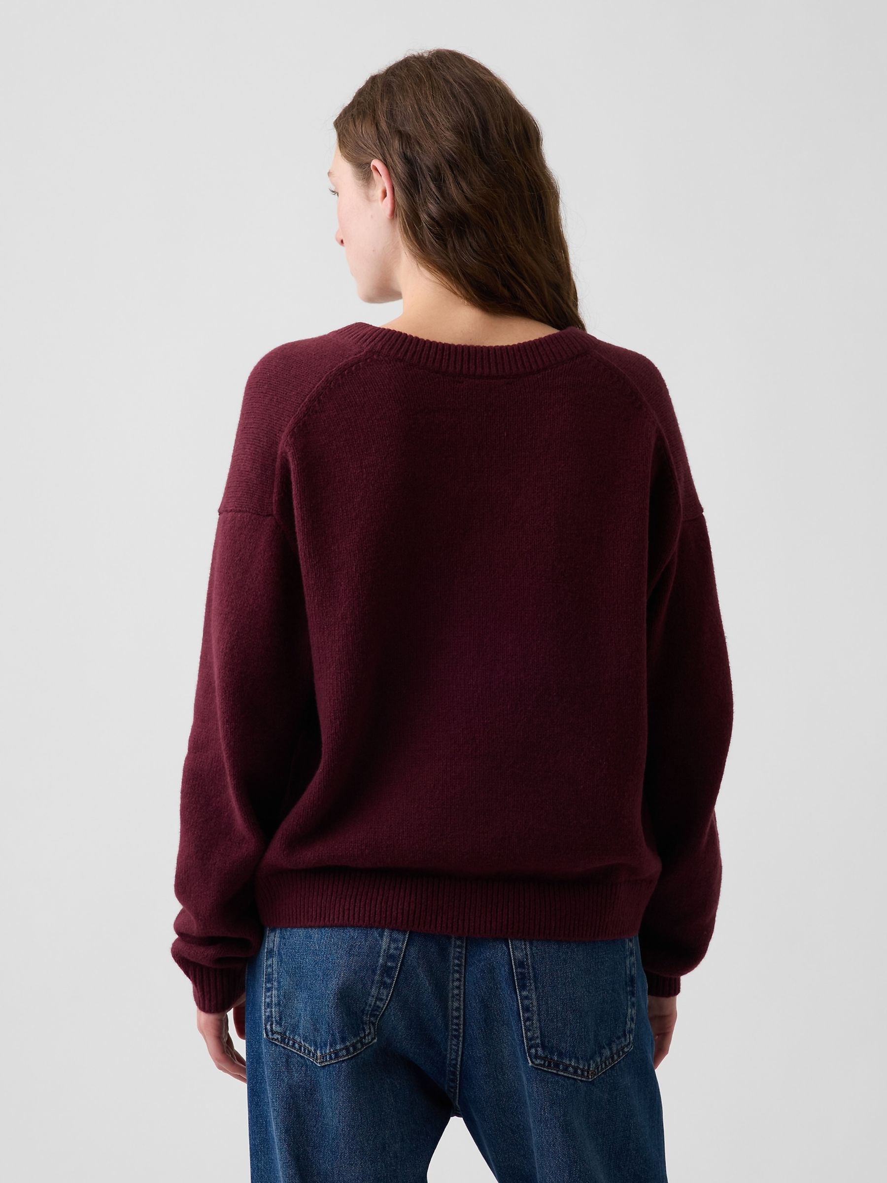 Burgundy Red CashSoft Oversized V-Neck Jumper - Image 2 of 4 Burgundy Red CashSoft Oversized V-Neck Jumper - Image 2 of 4
