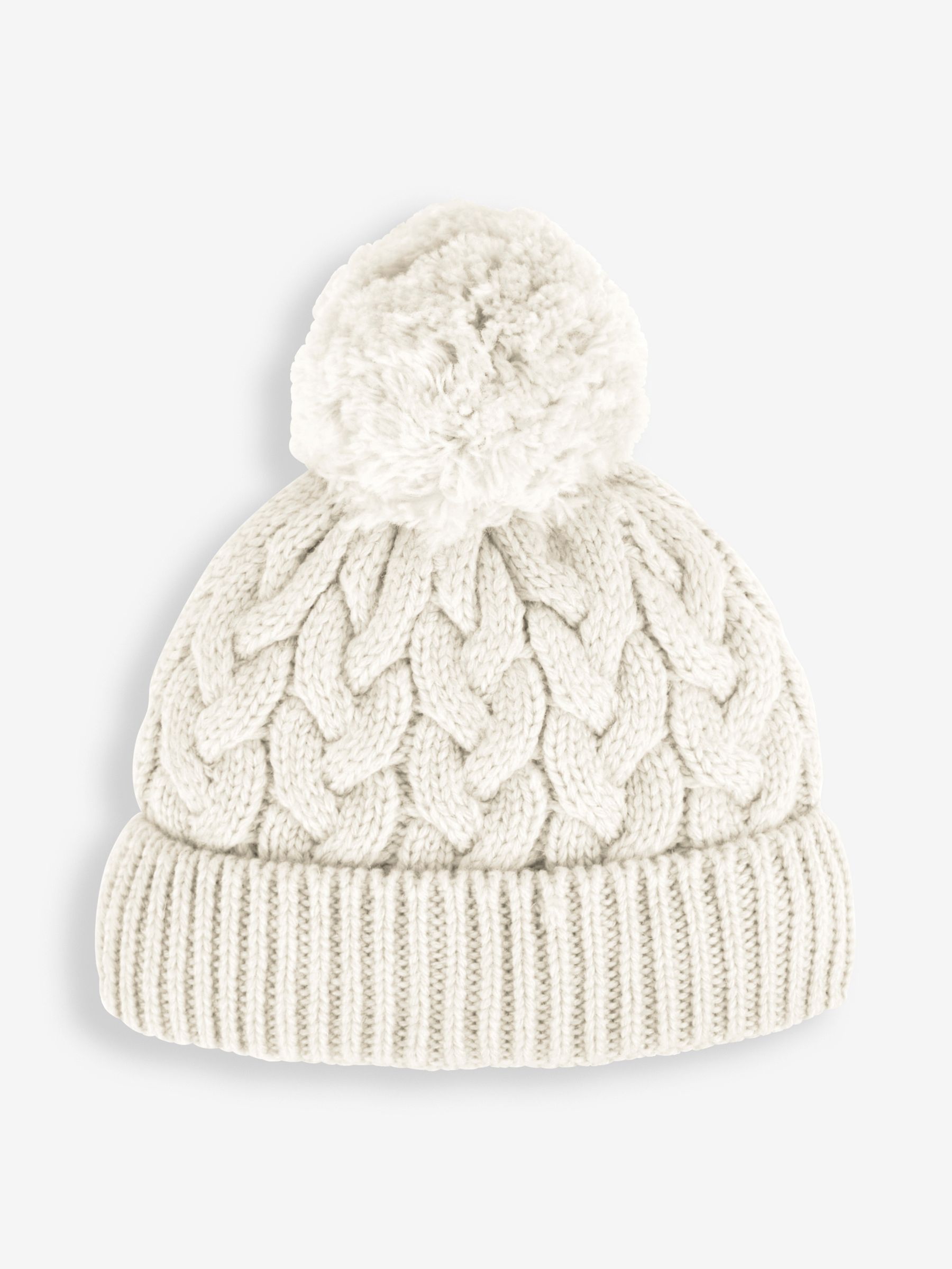 Cream Chunky Cable Knit Pom Pom Hat - Image 1 of 3