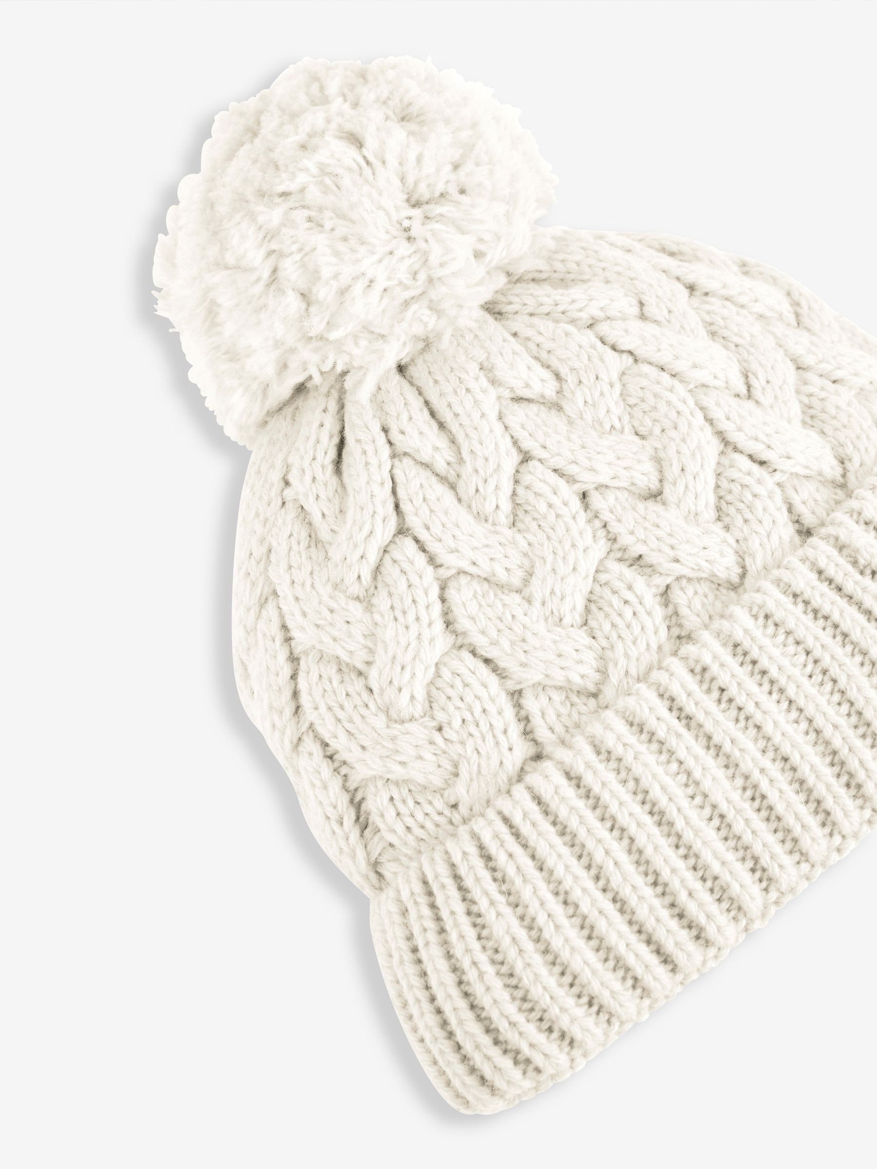 Cream Chunky Cable Knit Pom Pom Hat - Image 2 of 3