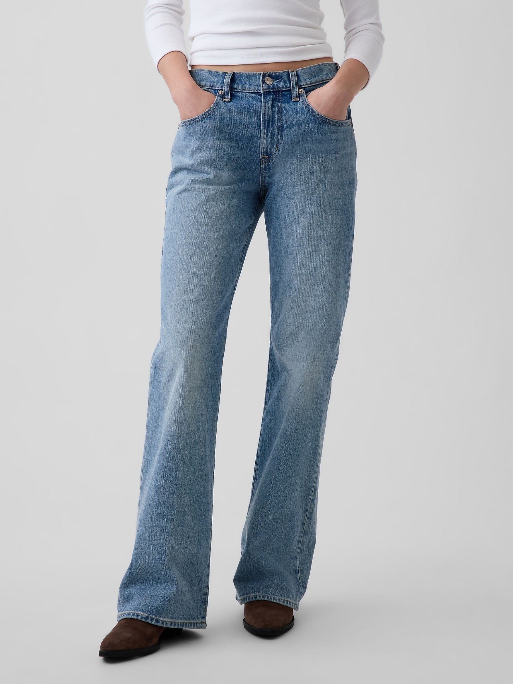 Light Wash Mid Rise Relaxed Flare Jeans - Image 1 of 5