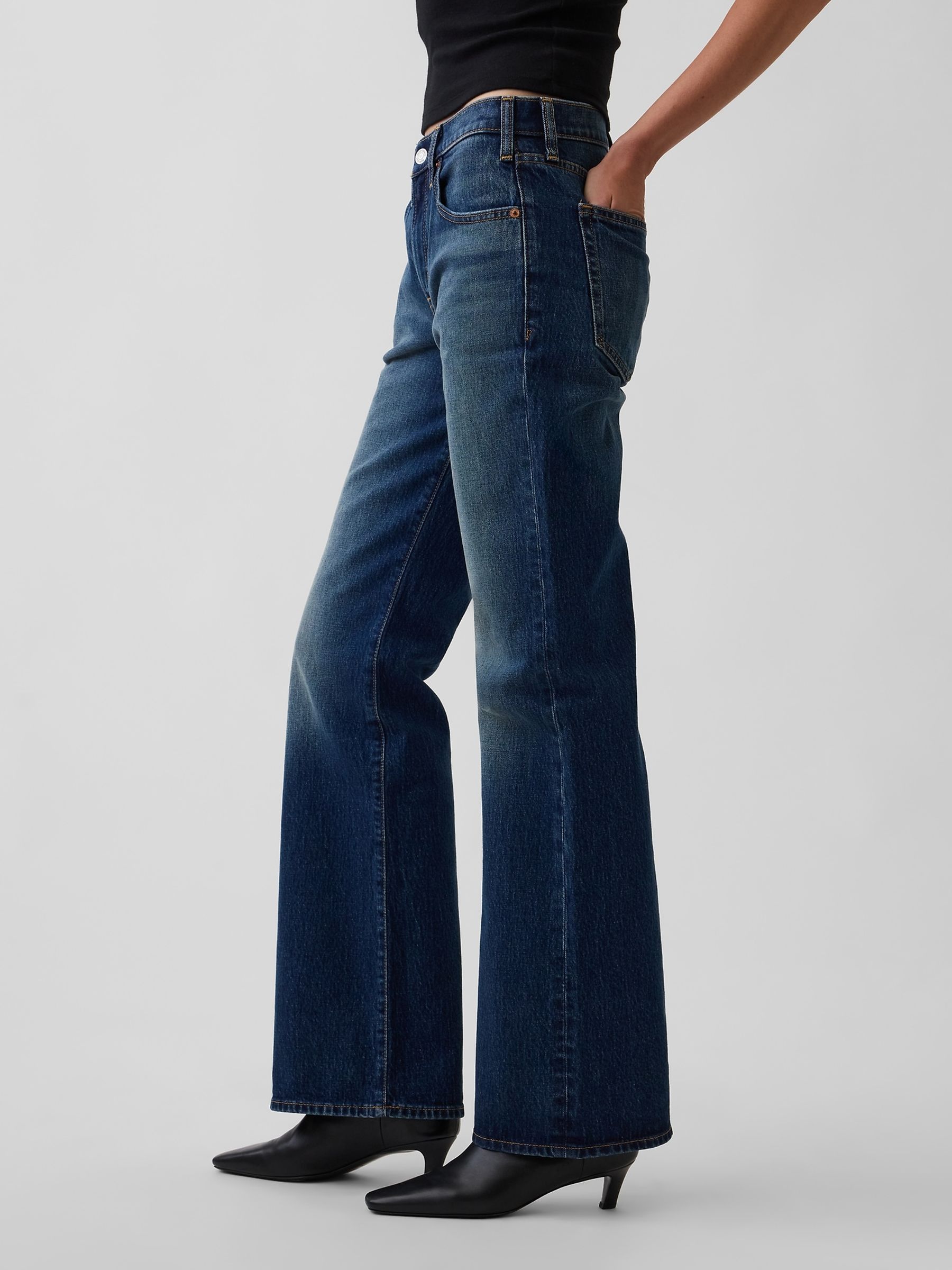 Dark Wash Mid Rise Relaxed Flare Jeans - Image 3 of 5