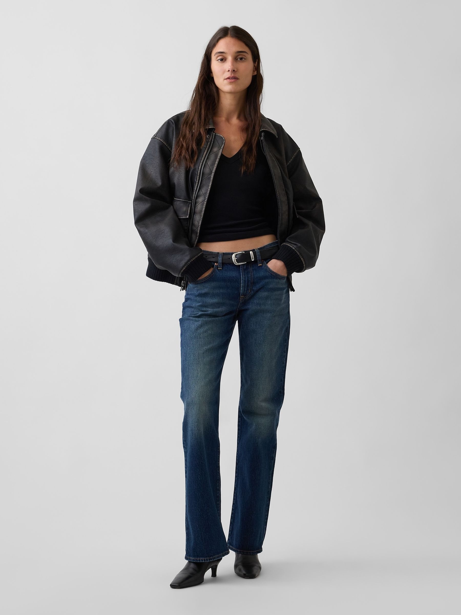 Dark Wash Mid Rise Relaxed Flare Jeans - Image 4 of 5