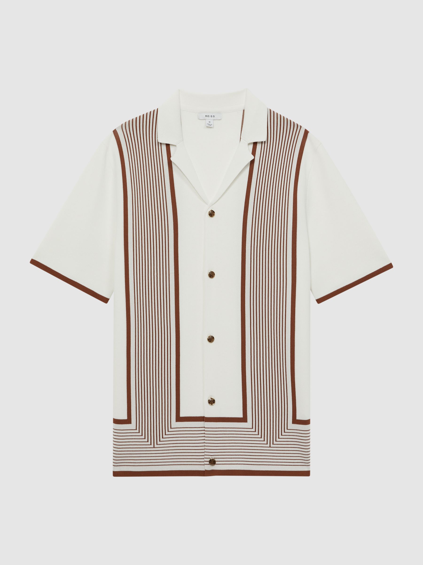 Striped Cuban Collar Shirt in White/Camel - Image 2 of 4