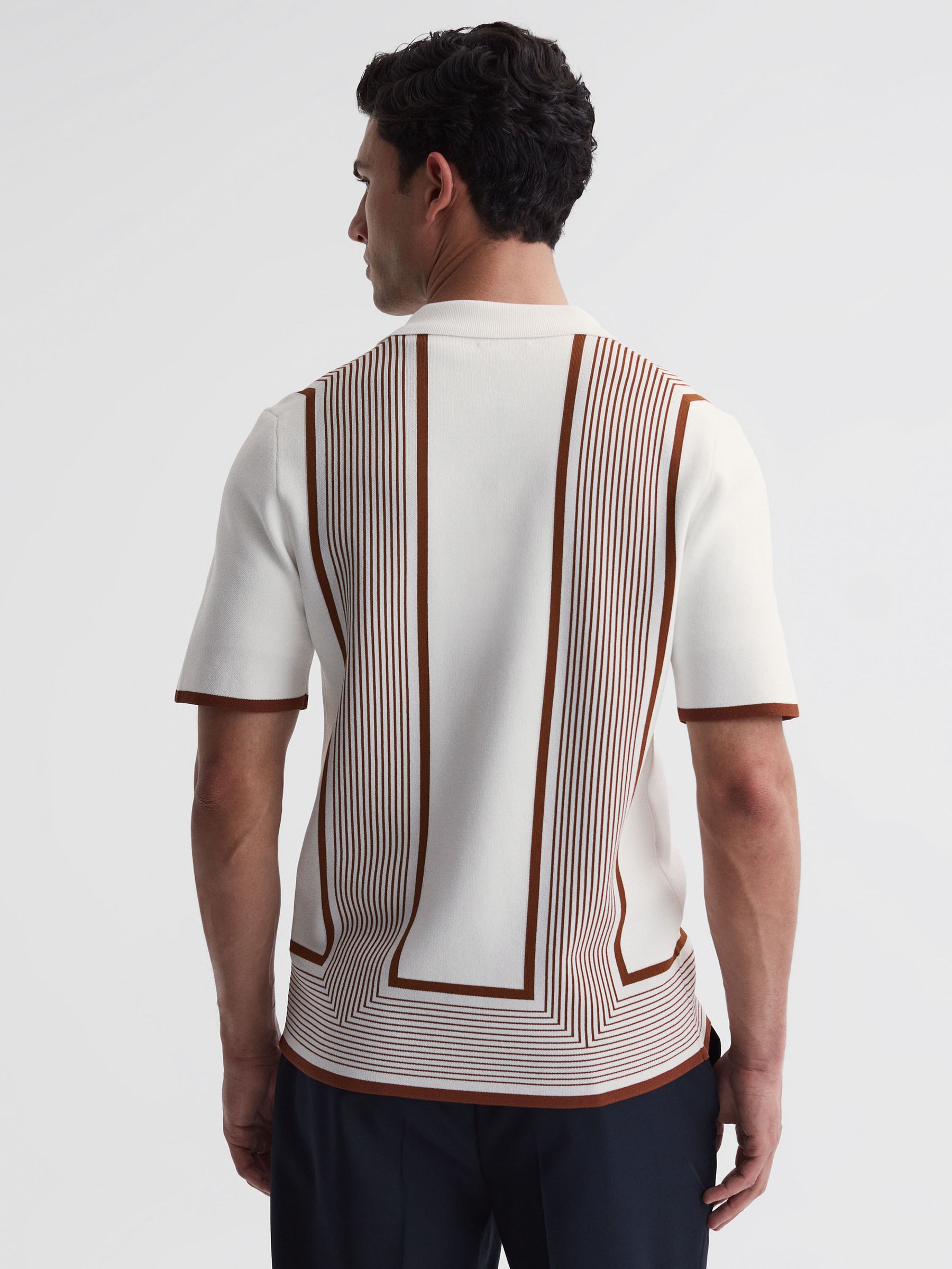 Striped Cuban Collar Shirt in White/Camel - Image 4 of 4