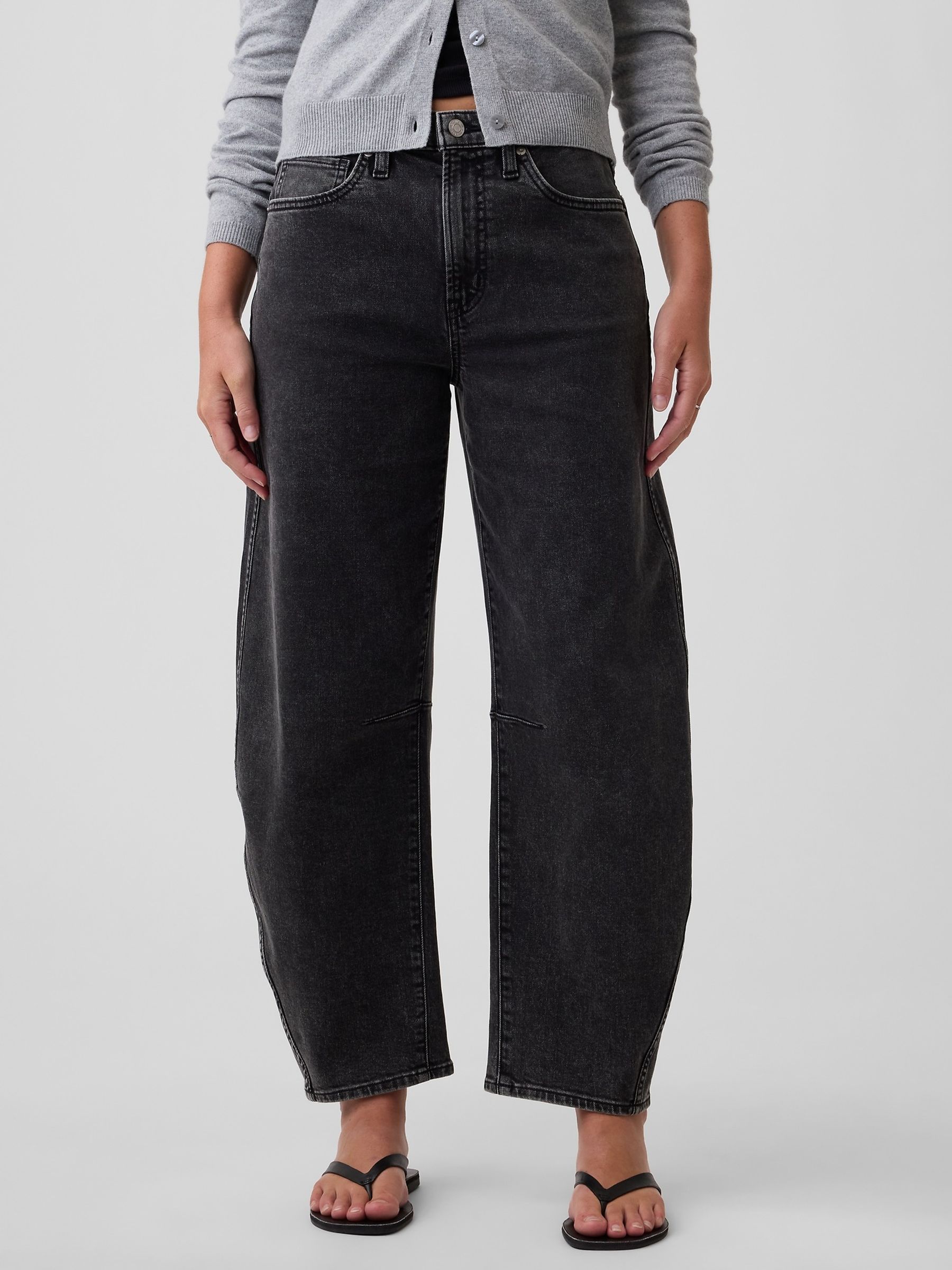 Black High Waisted Barrel Jeans - Image 1 of 6 Black High Waisted Barrel Jeans - Image 1 of 6