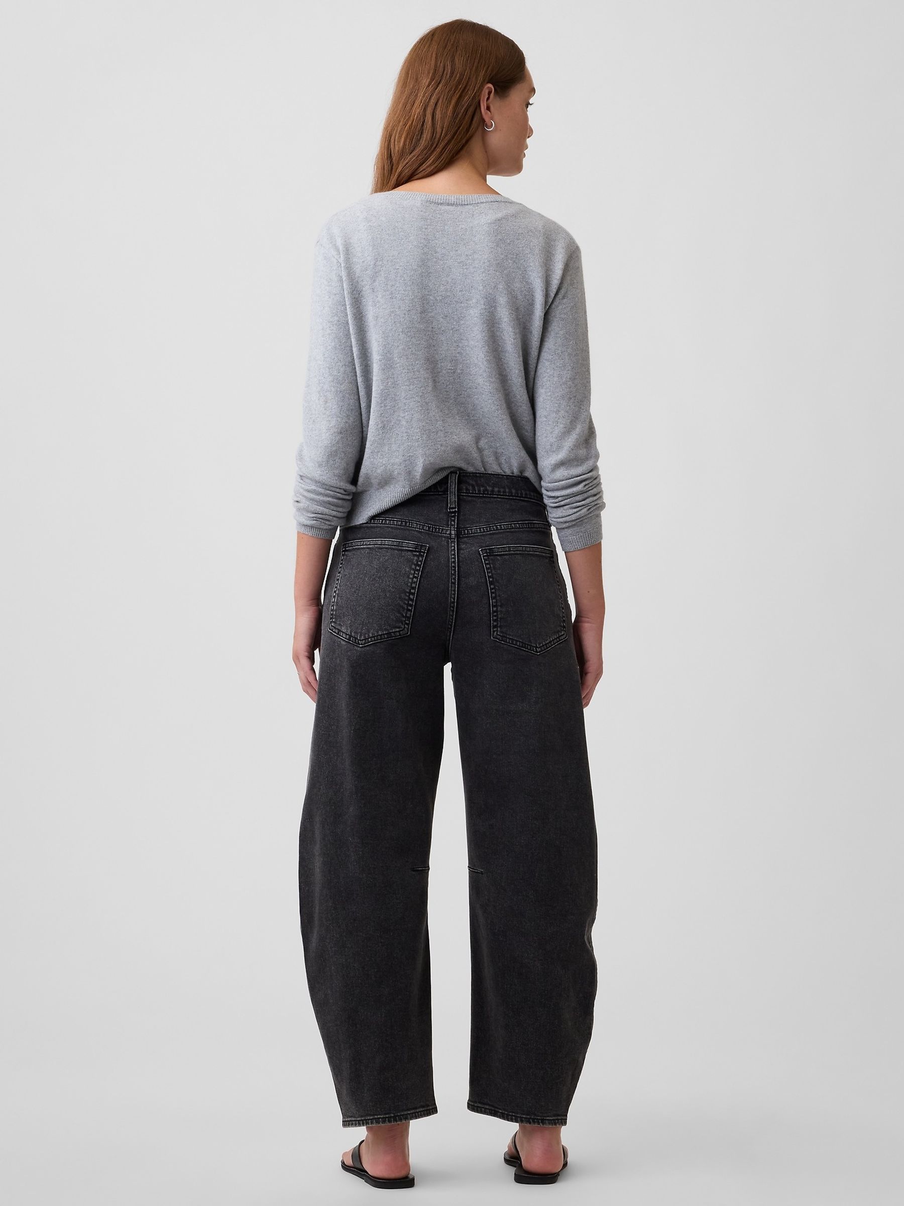 Black High Waisted Barrel Jeans - Image 2 of 6 Black High Waisted Barrel Jeans - Image 2 of 6