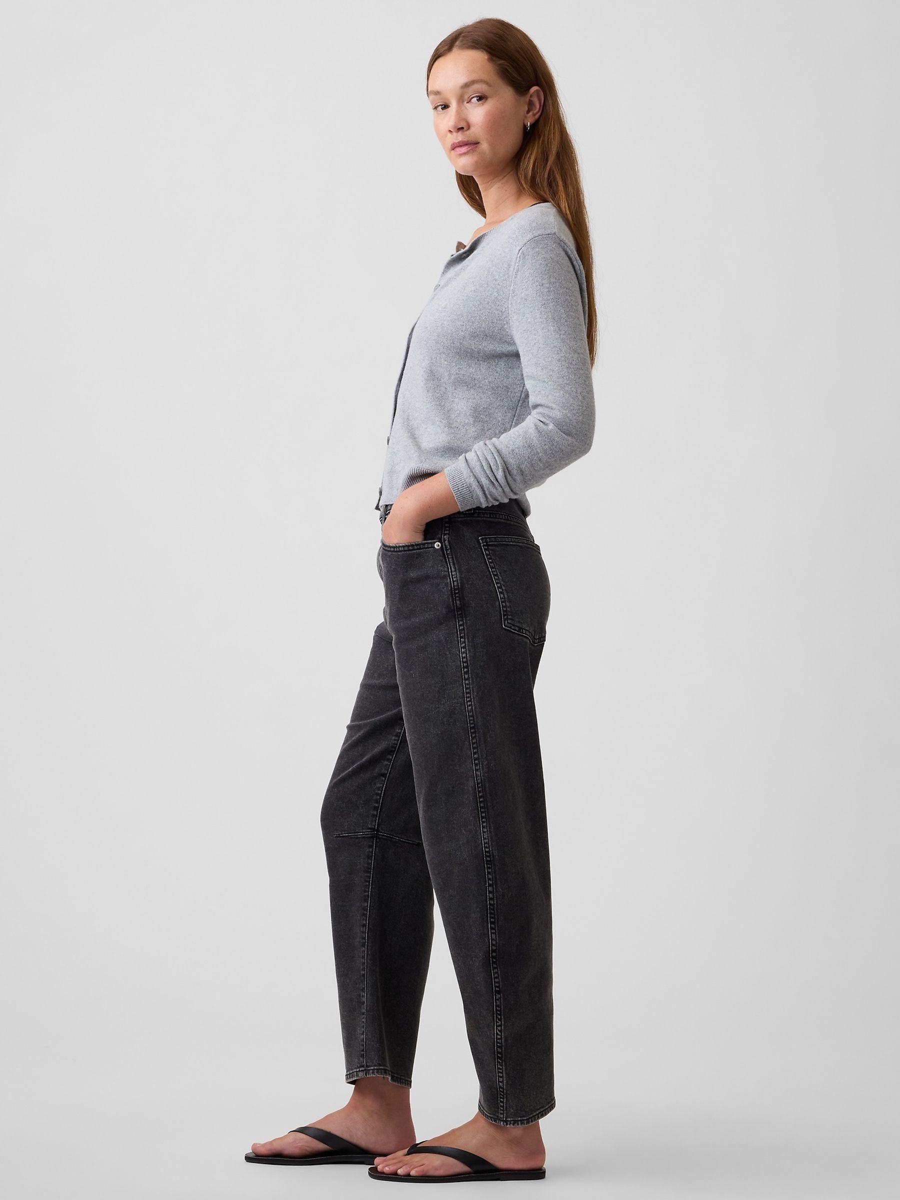Black High Waisted Barrel Jeans - Image 3 of 6