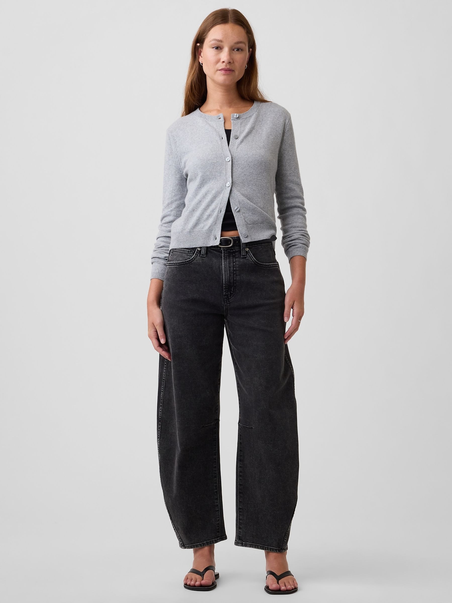 Black High Waisted Barrel Jeans - Image 4 of 6