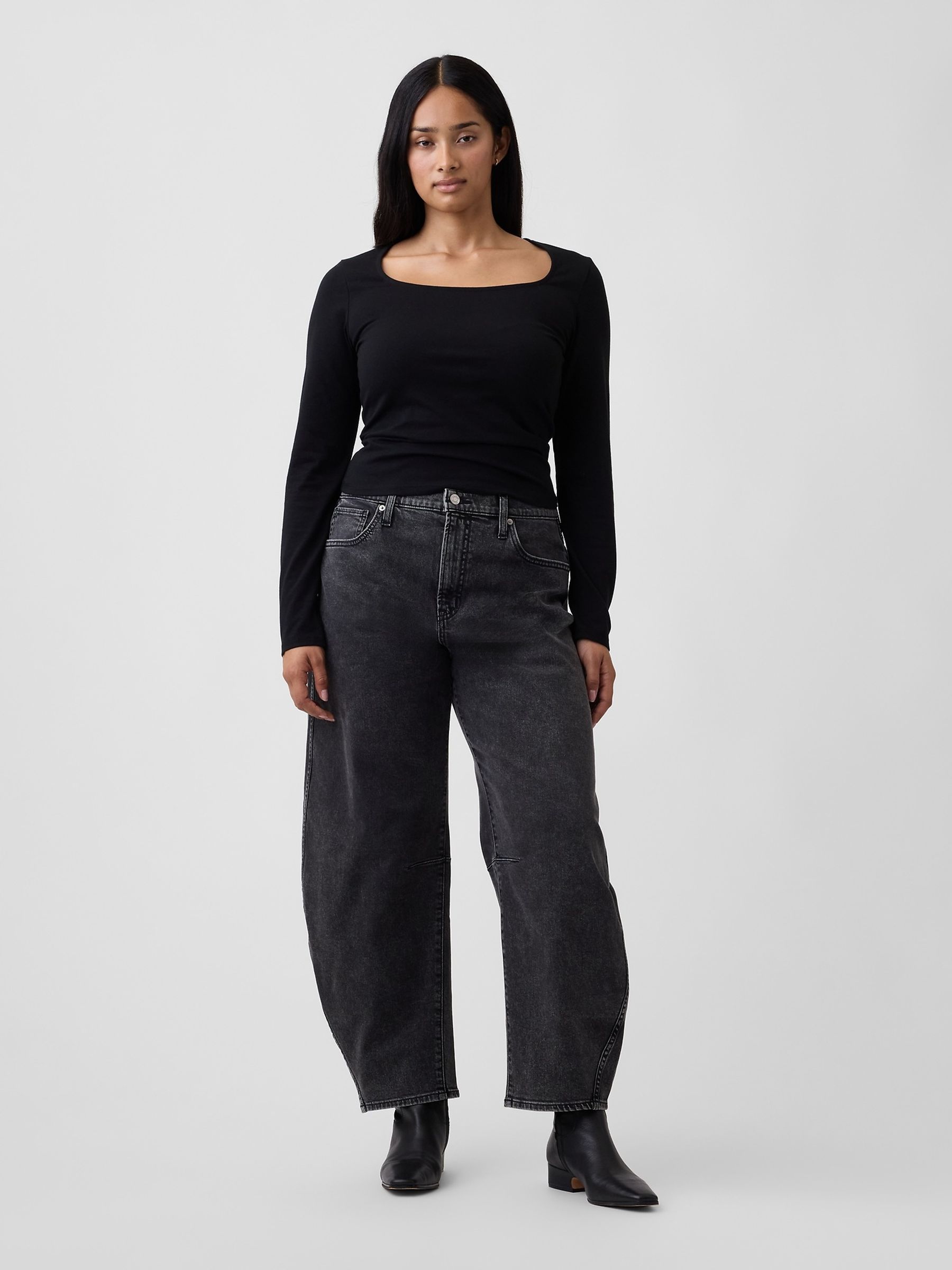 Black High Waisted Barrel Jeans - Image 5 of 6