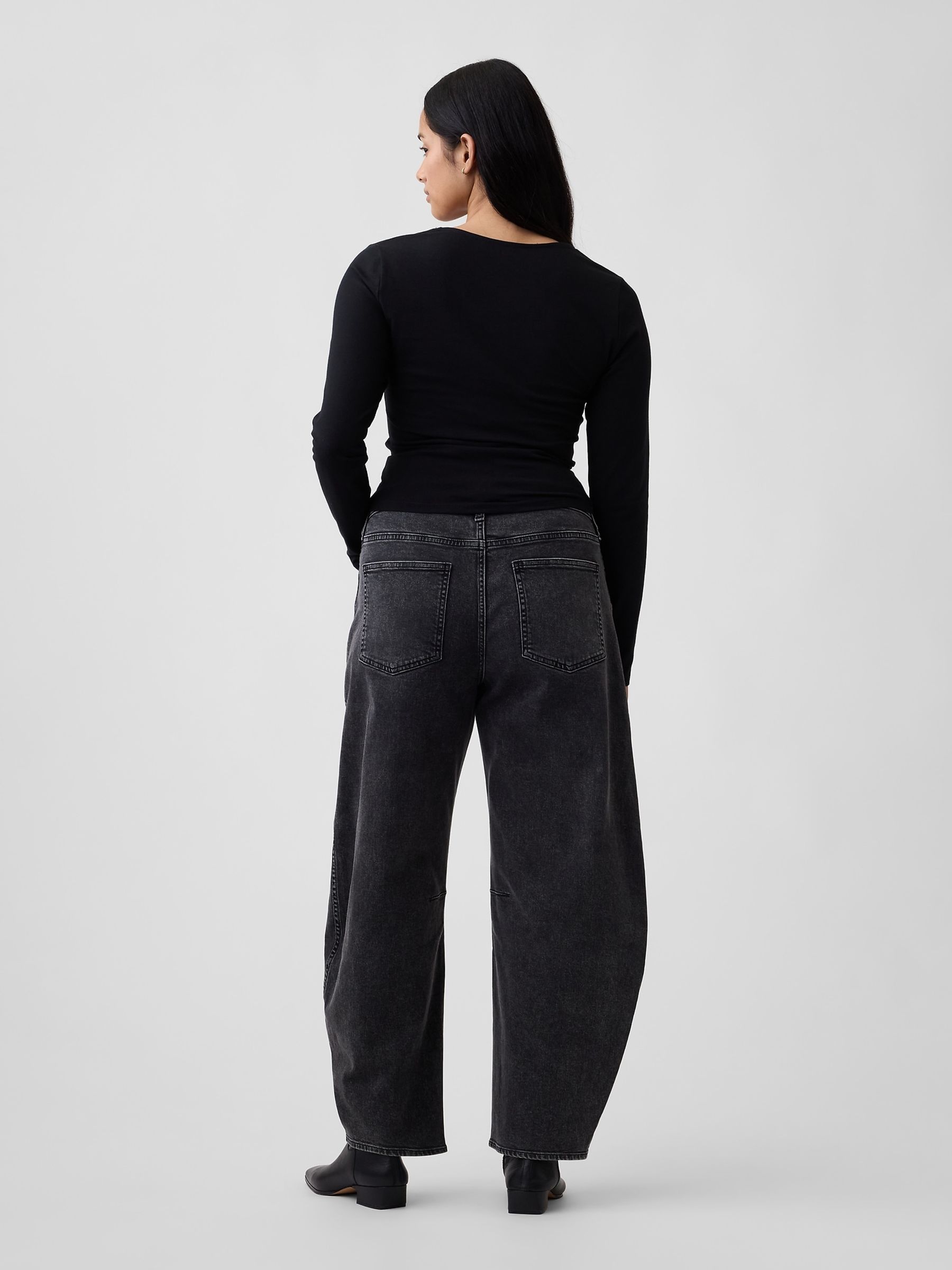 Black High Waisted Barrel Jeans - Image 6 of 6