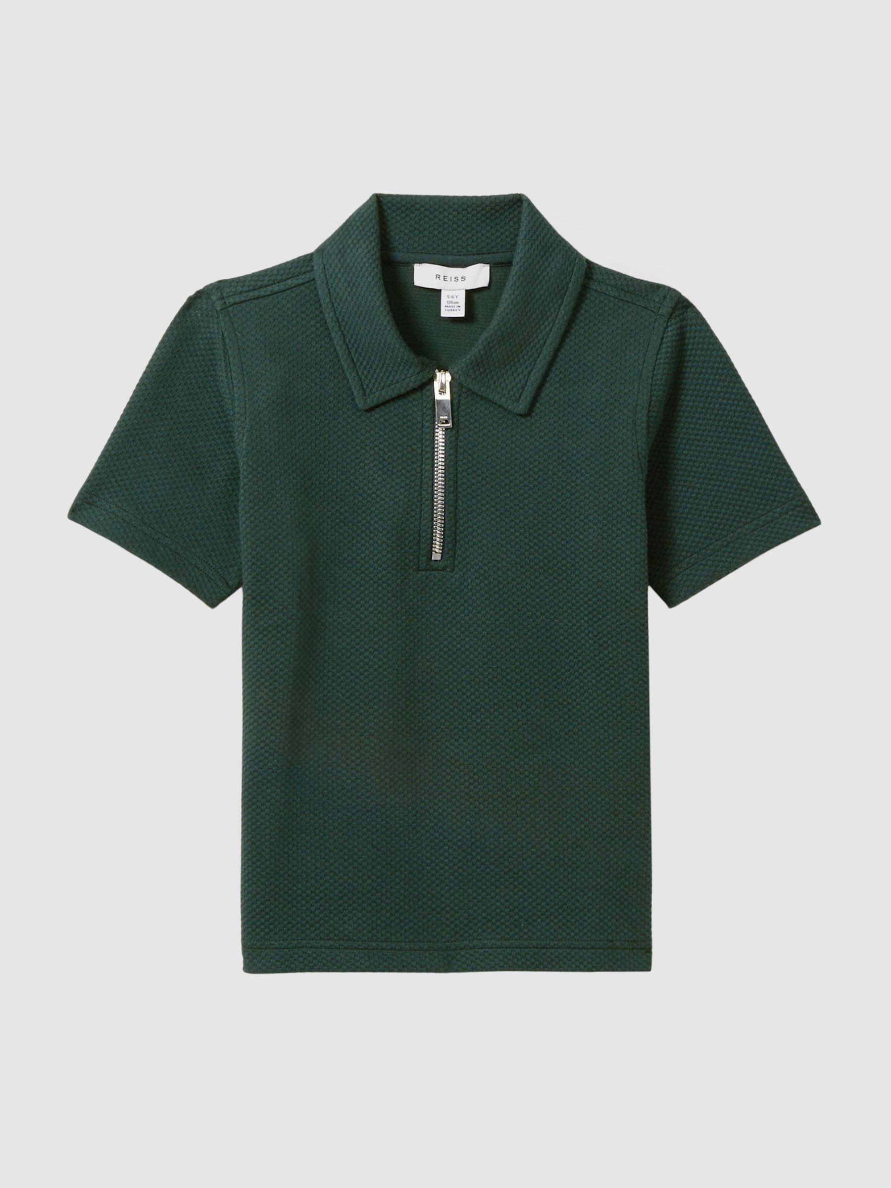 Junior Textured Half-Zip Polo Shirt in Green Smoke - Image 2 of 6