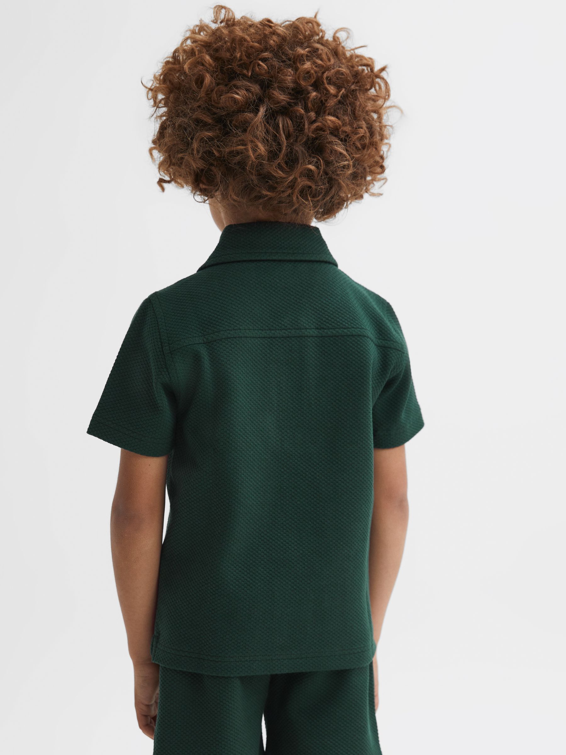 Junior Textured Half-Zip Polo Shirt in Green Smoke - Image 5 of 6