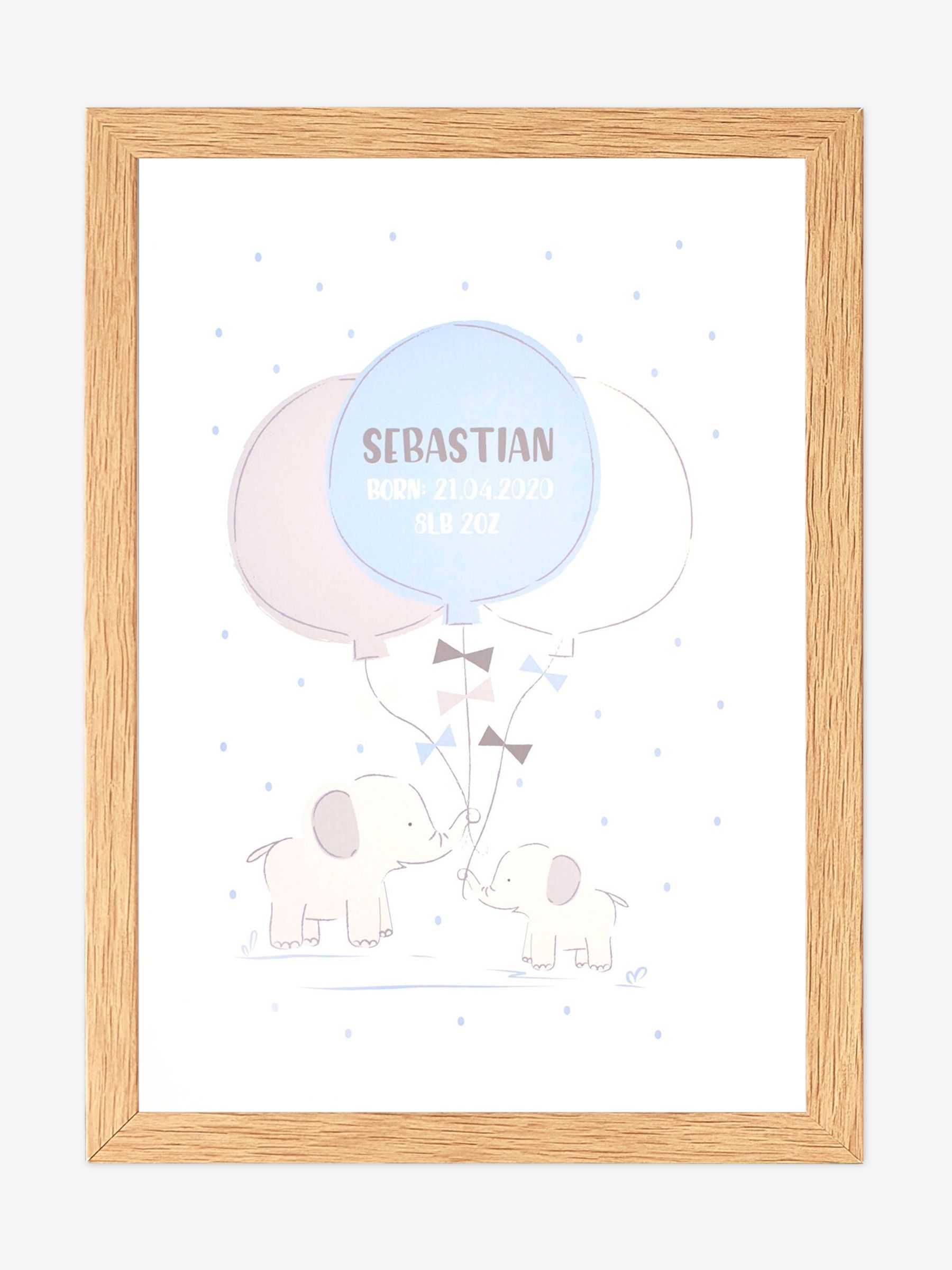 Oak Personalised & Framed Baby Elephant Print - Image 1 of 1